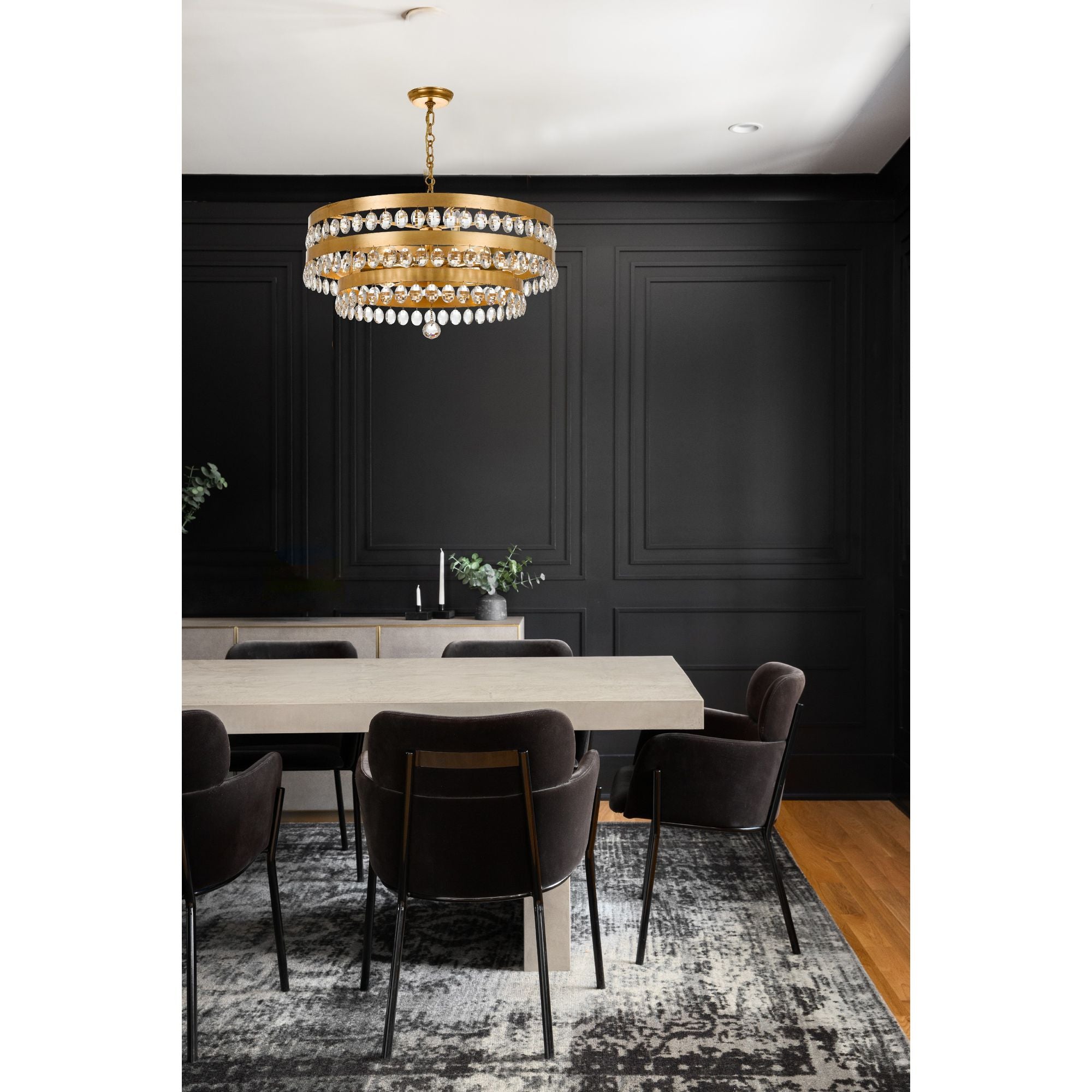 Perla 6 Light Antique Gold Chandelier Clear Faceted Cut Crystal 26"W x 14.25"H x 26"D