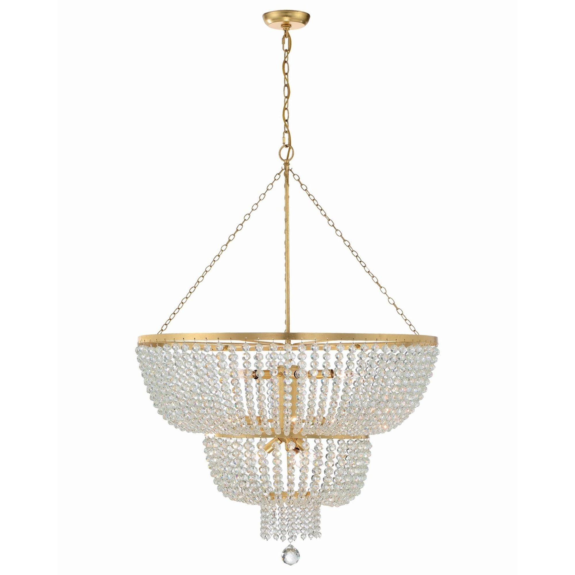 Rylee 12 Light Antique Gold Chandelier Hand Cut Crystal Beads 32"W x 46"H x 32"D