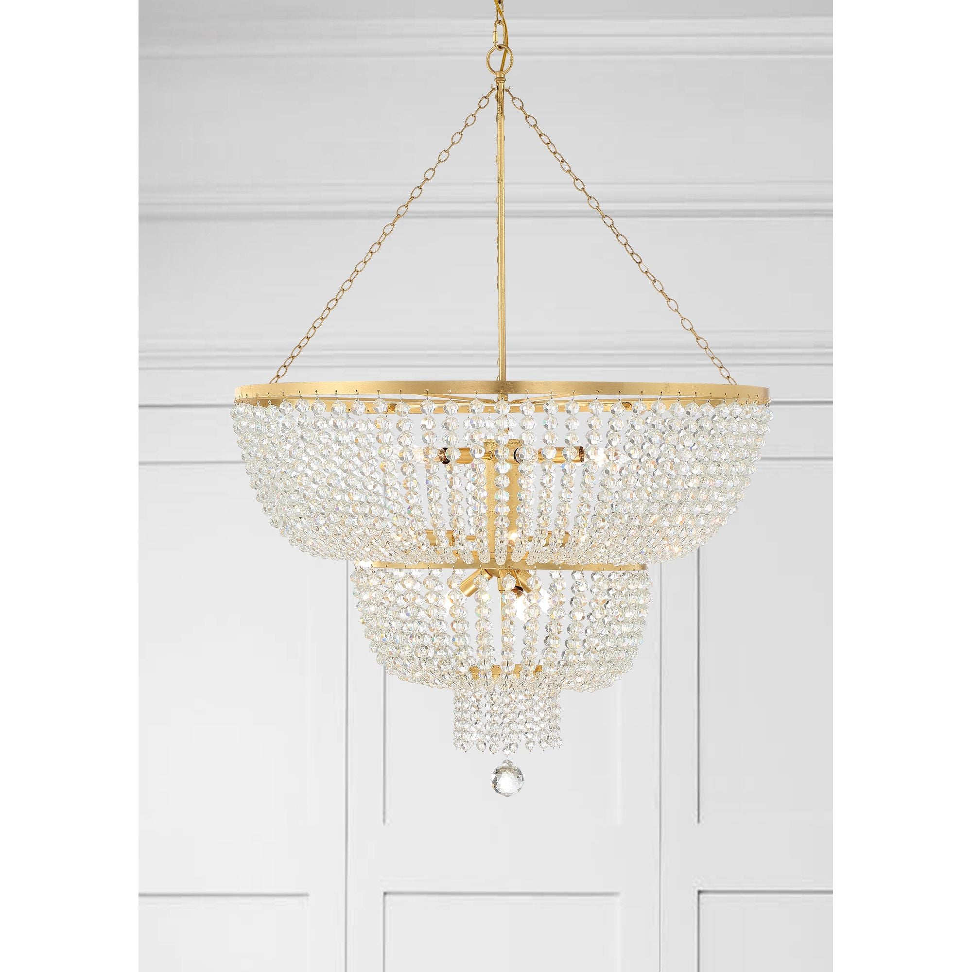 Rylee 12 Light Antique Gold Chandelier Hand Cut Crystal Beads 32"W x 46"H x 32"D