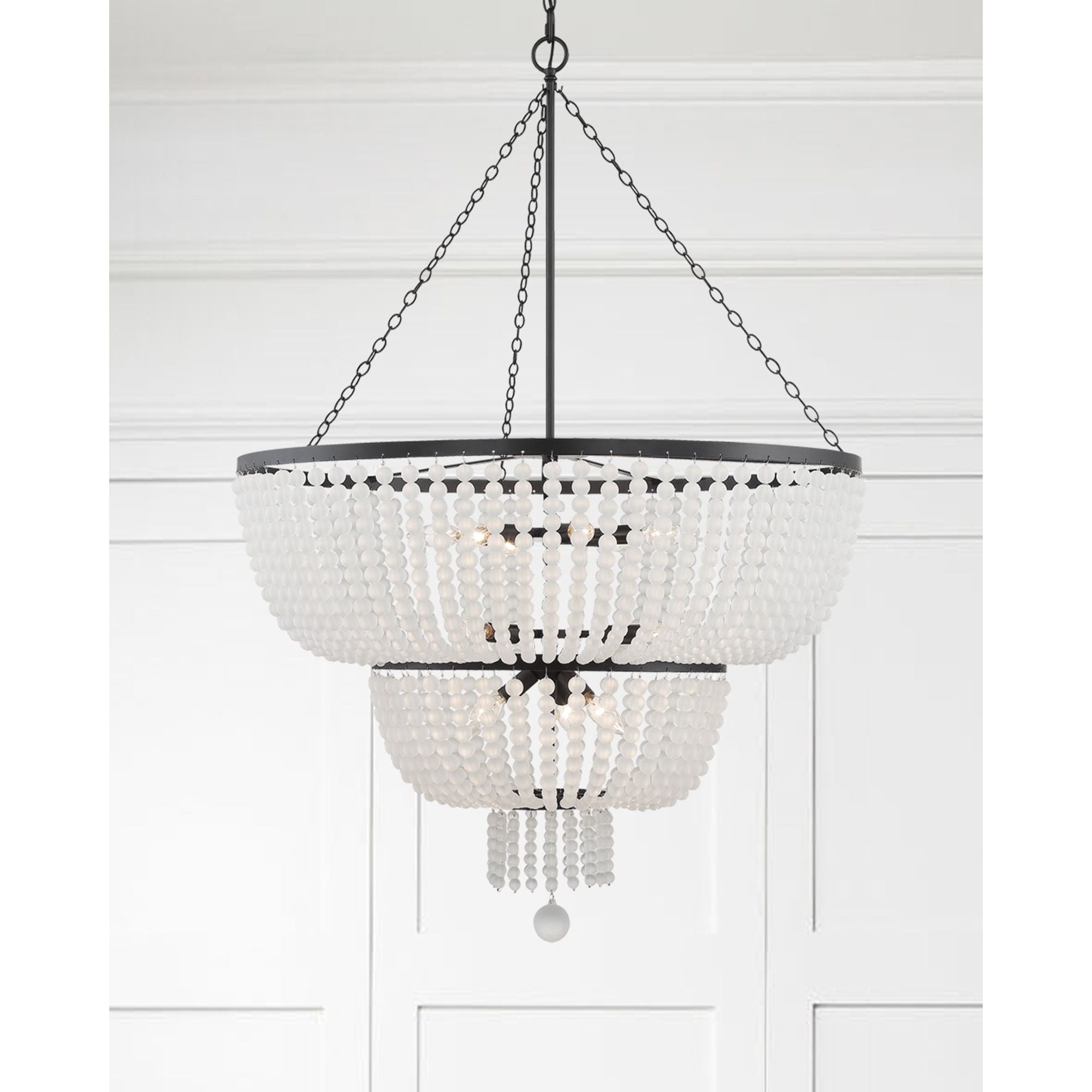 Rylee 12 Light Matte Black Chandelier Frosted Glass Beads 32"W x 46"H x 32"D