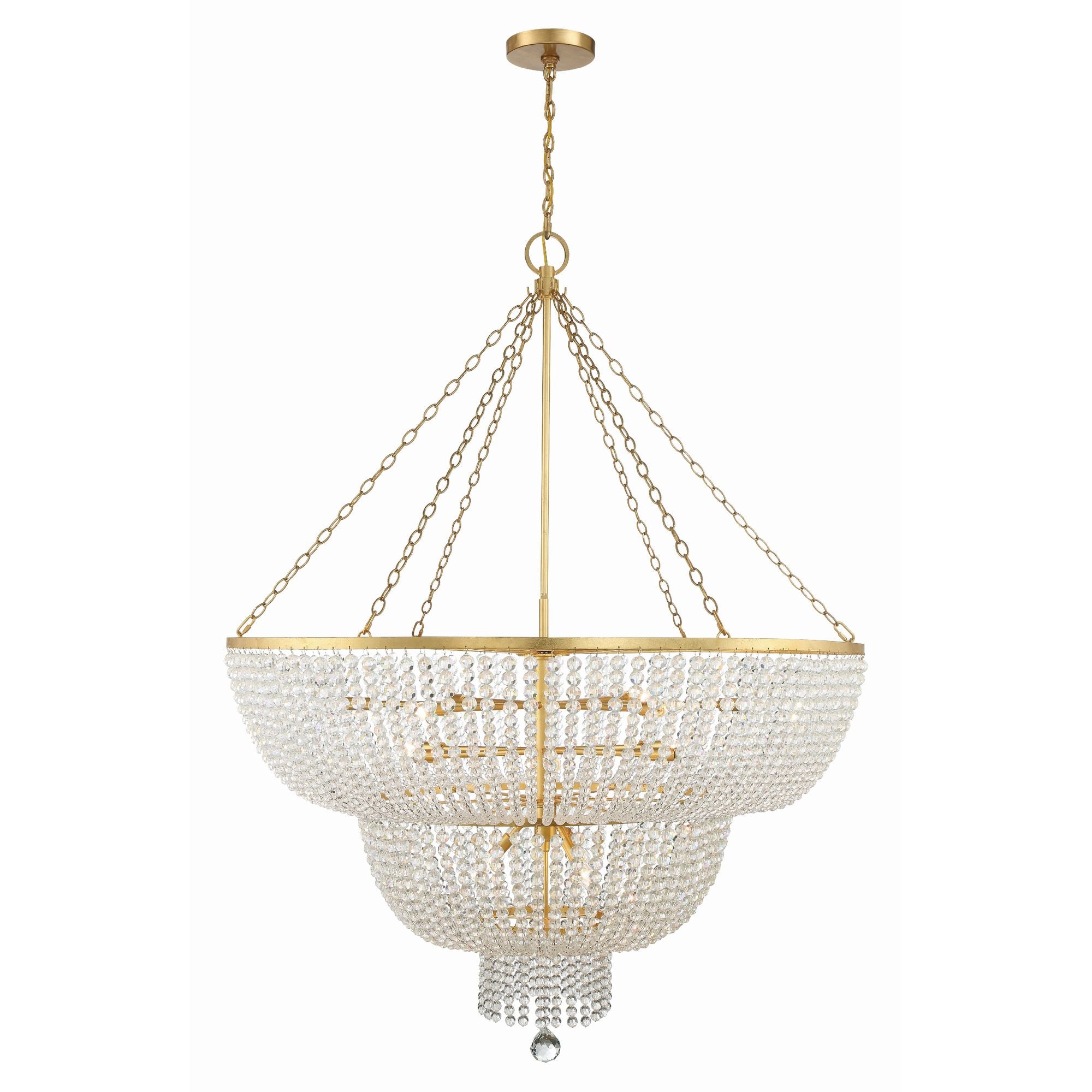 Rylee 15 Light Antique Gold Chandelier Hand Cut Crystal Beads 48.5"W x 63.5"H x 48.5"D