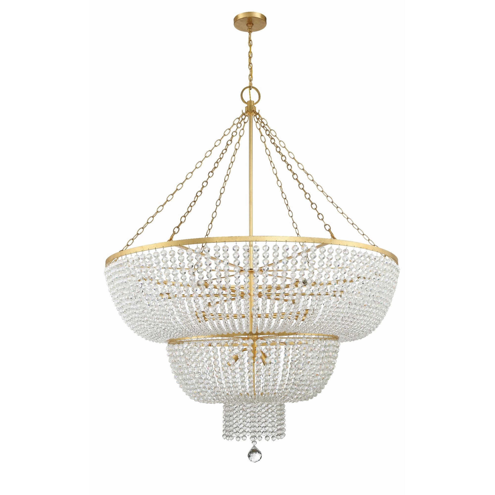 Rylee 15 Light Antique Gold Chandelier Hand Cut Crystal Beads 48.5"W x 63.5"H x 48.5"D