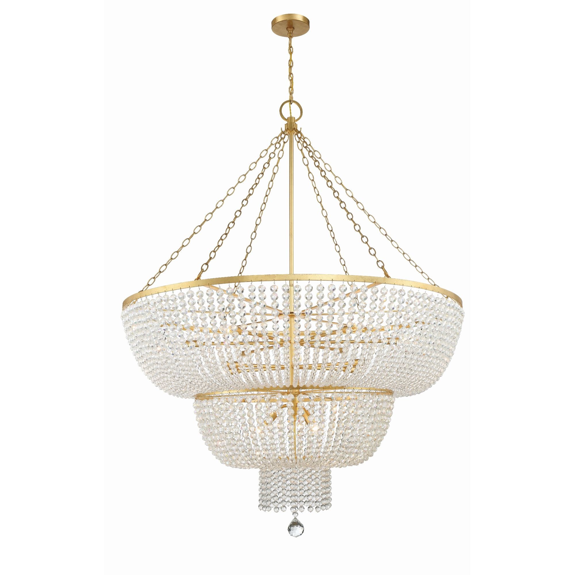 Rylee 15 Light Antique Gold Chandelier Hand Cut Crystal Beads 48.5"W x 63.5"H x 48.5"D