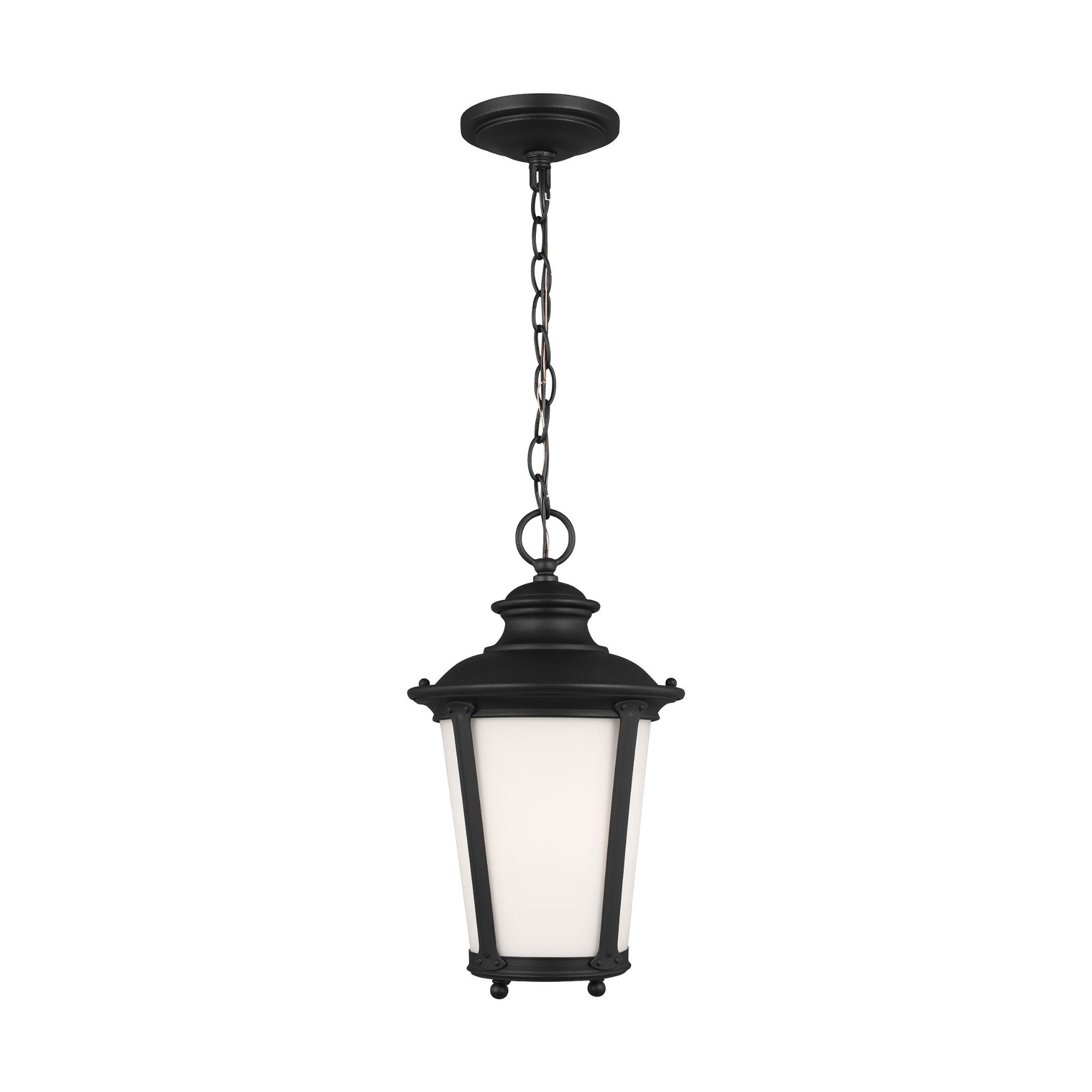 Cape May One Light Outdoor Pendant Traditional Fixture 15.75" Height Aluminum Round Etched / White Inside Shade in Black