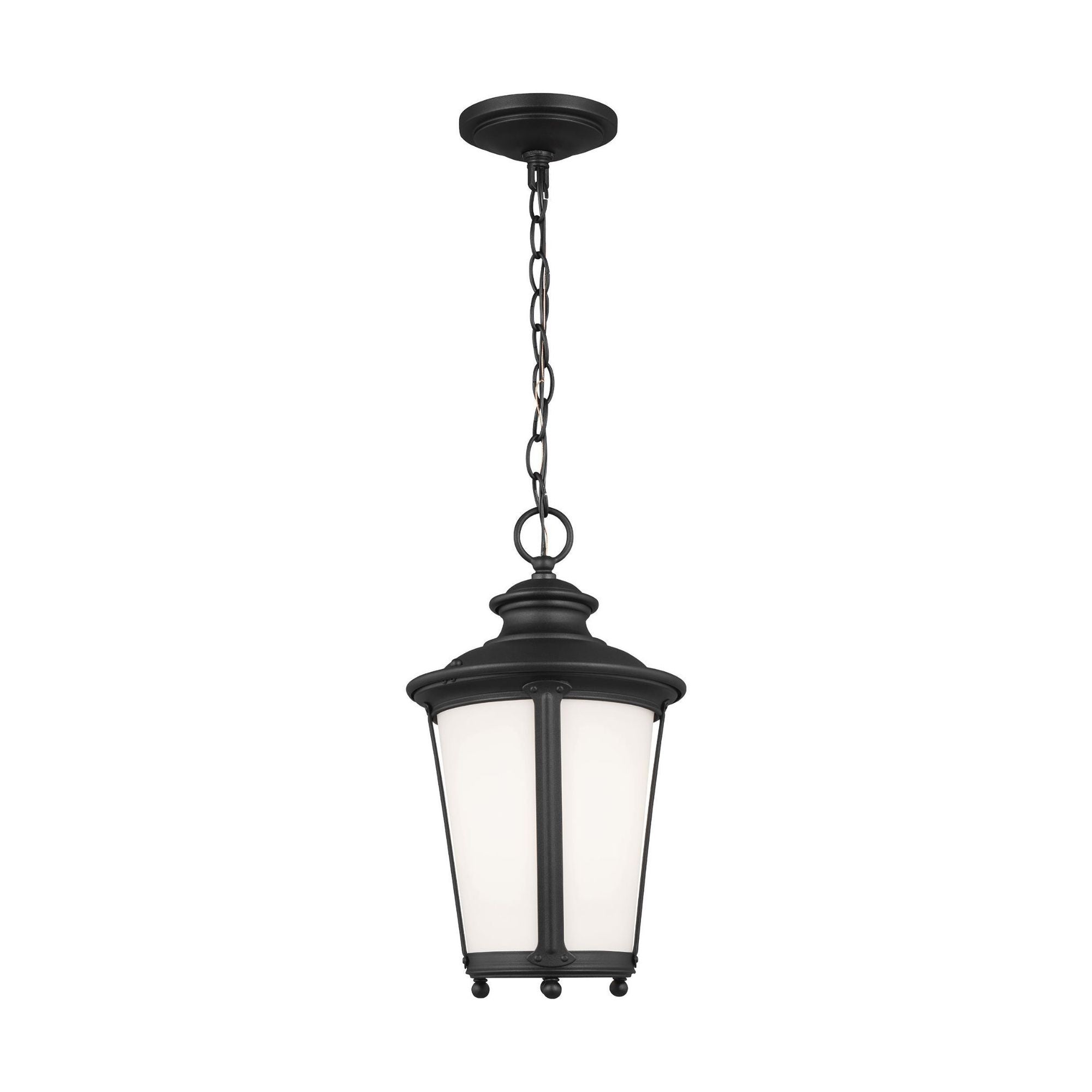 Cape May One Light Outdoor Pendant LED Traditional Fixture 15.75" Height Aluminum Round Etched / White Inside Shade in Black
