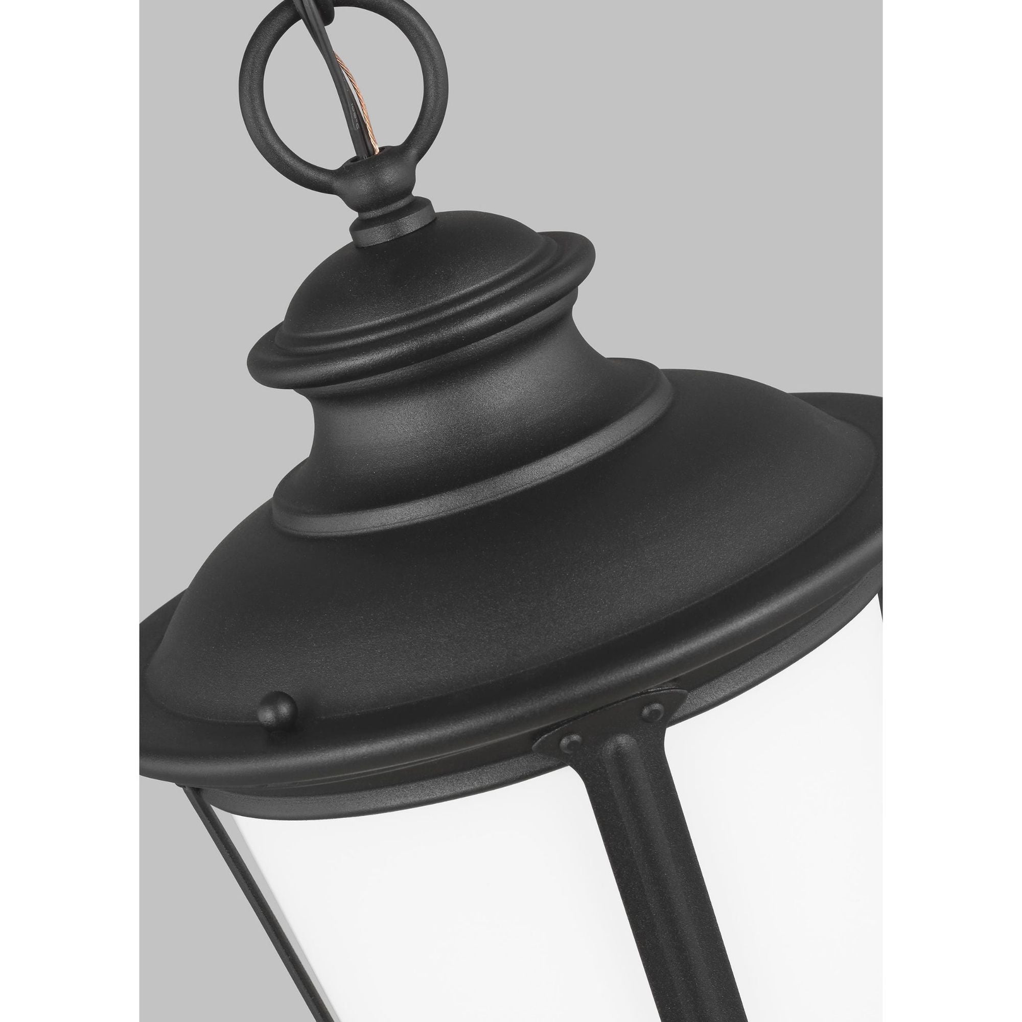 Cape May One Light Outdoor Pendant LED Traditional Fixture 15.75" Height Aluminum Round Etched / White Inside Shade in Black