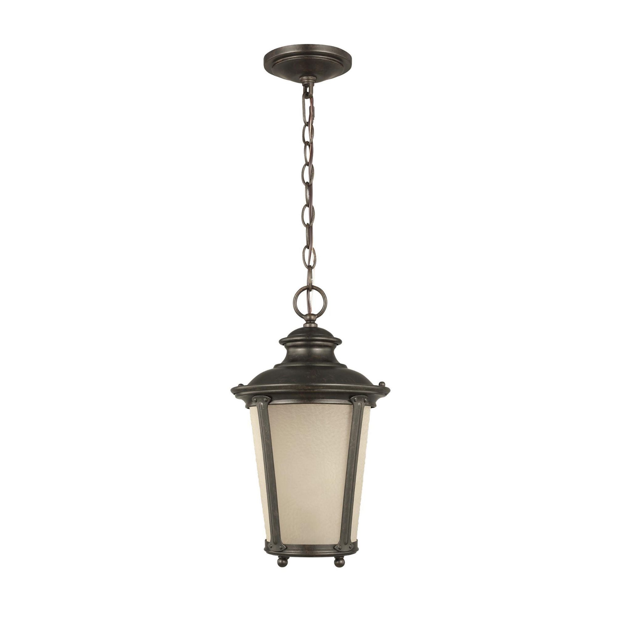 Cape May One Light Outdoor Pendant LED Traditional Fixture 15.75" Height Aluminum Round Etched Hammered with Amber Shade in Burled Iron
