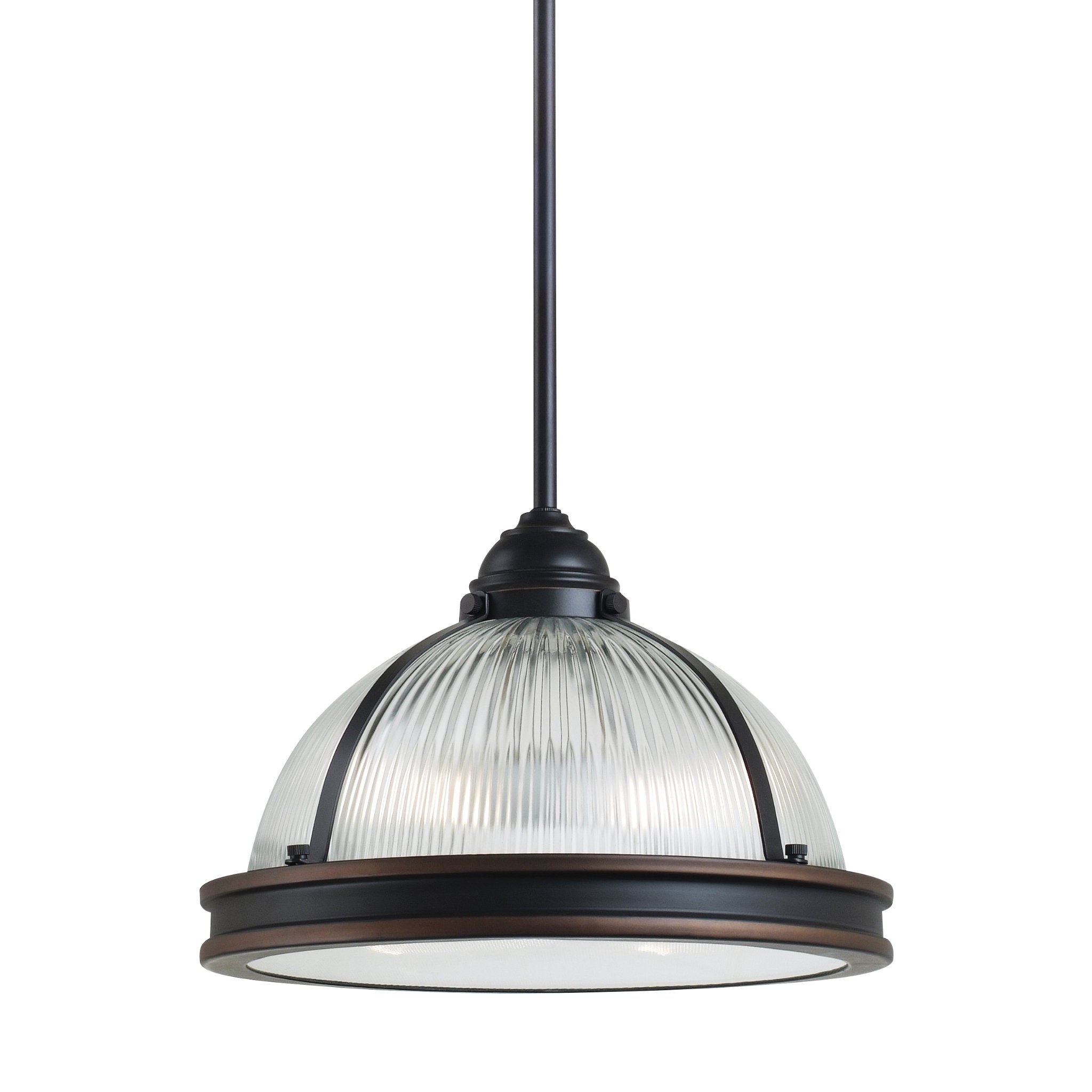 Pratt Street Prismatic Two Light Pendant Contemporary 8.5" Height Steel Round Clear Textured Shade in Autumn Bronze