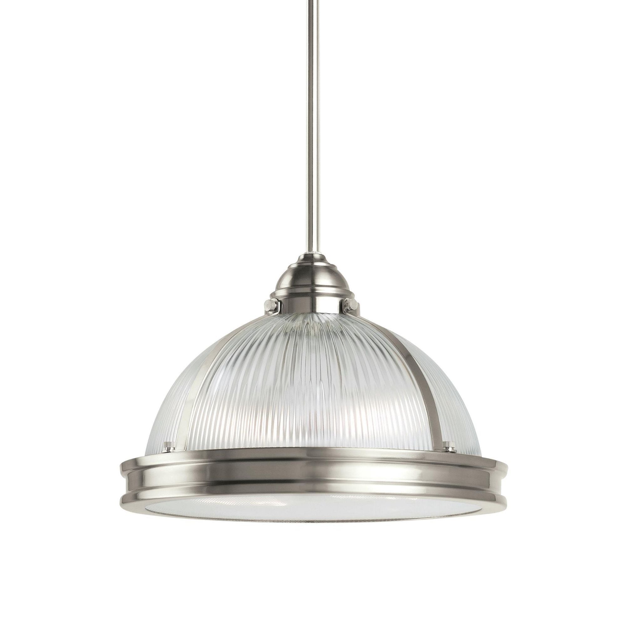 Pratt Street Prismatic Two Light Pendant LED Contemporary 8.5" Height Steel Round Clear Textured Shade in Brushed Nickel