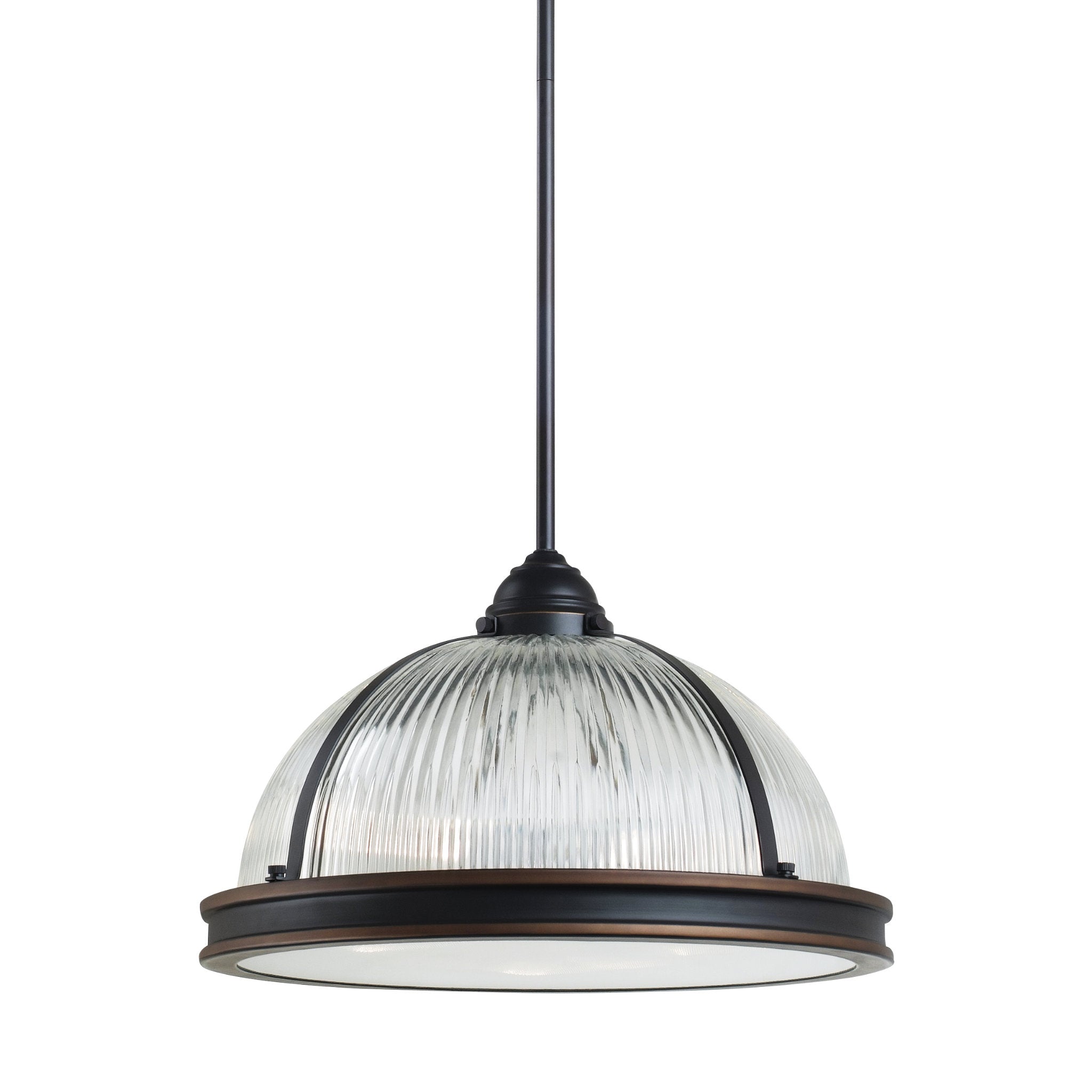 Pratt Street Prismatic Three Light Pendant Contemporary 10" Height Steel Round Clear Textured Shade in Autumn Bronze