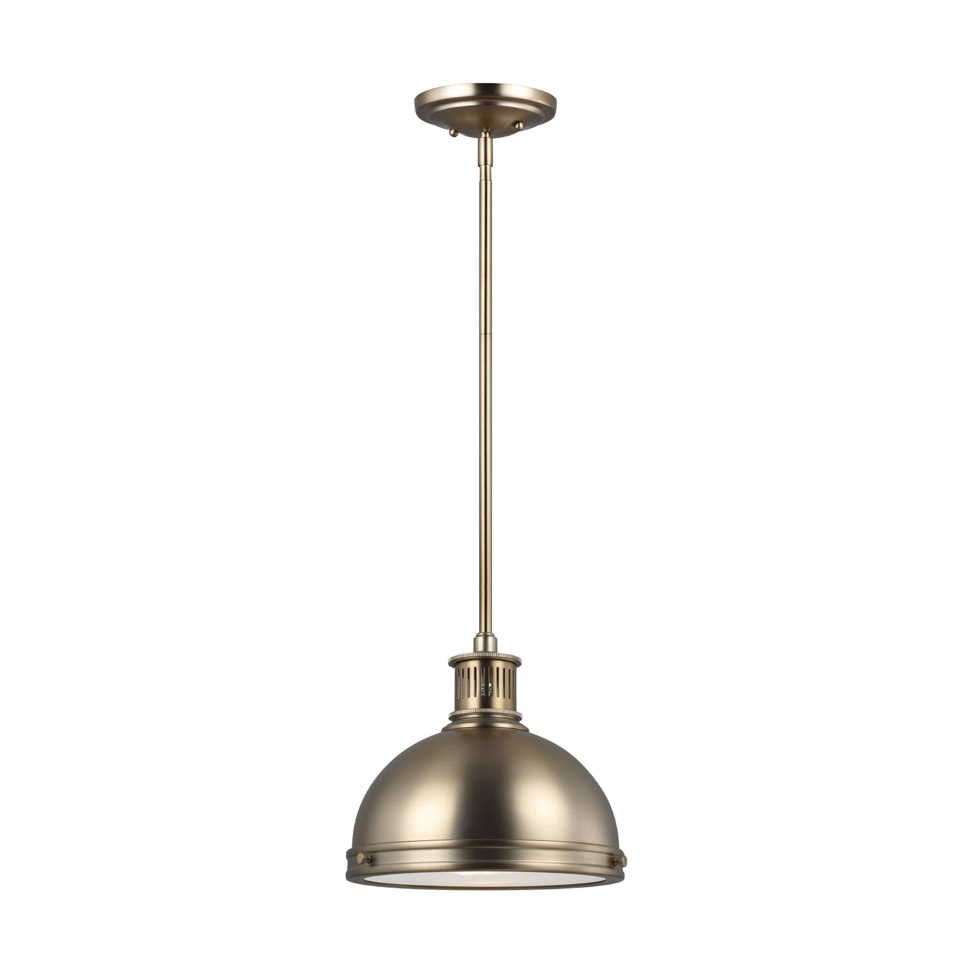 Pratt Street Metal One Light Pendant LED Contemporary 8.5" Height Steel Round Clear Textured Shade in Satin Brass