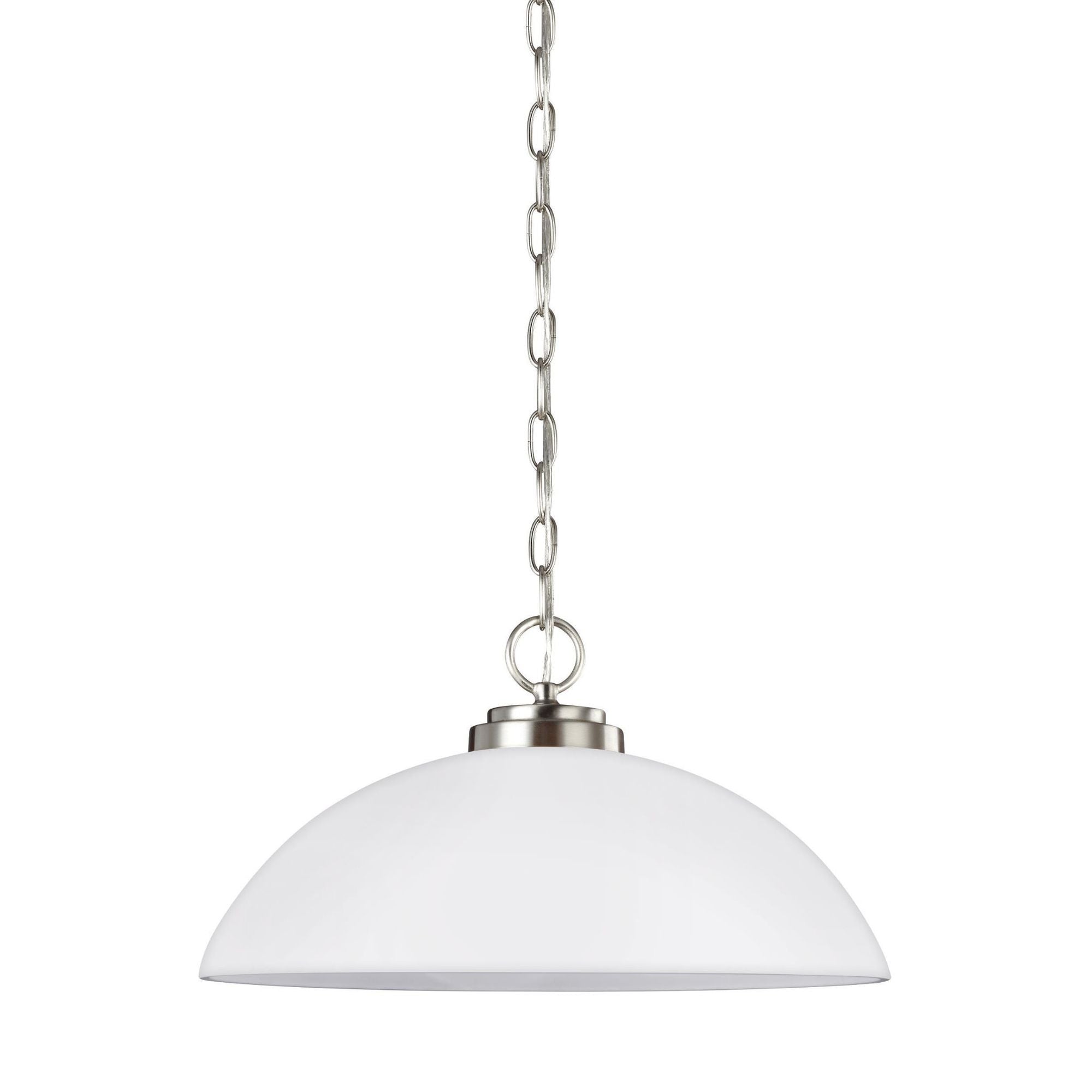 Oslo One Light Pendant LED Contemporary 8.75" Height Steel Round Etched / White Inside Shade in Brushed Nickel