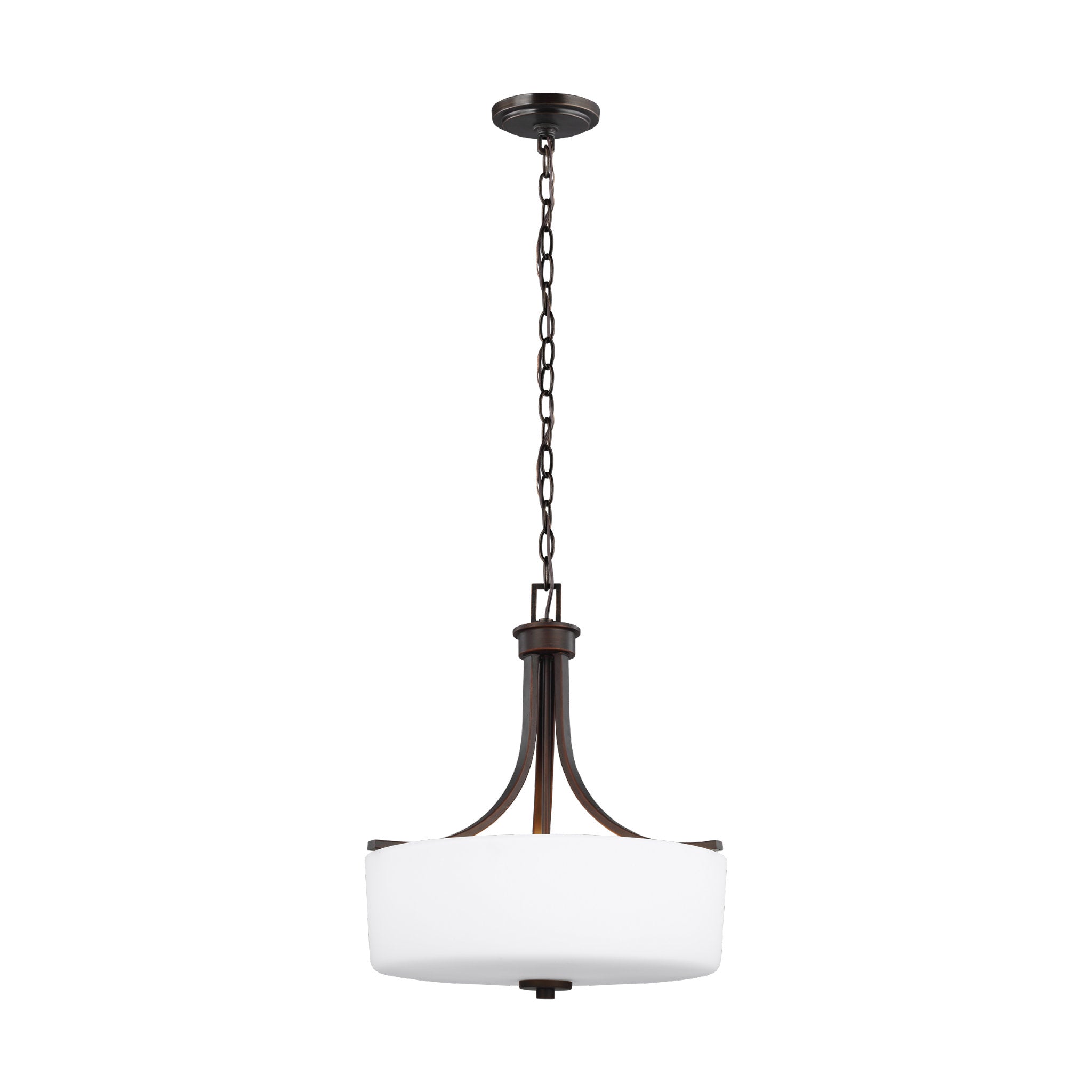 Canfield Three Light Pendant Modern 18.5" Height Steel Round Etched / White Inside Shade in Bronze