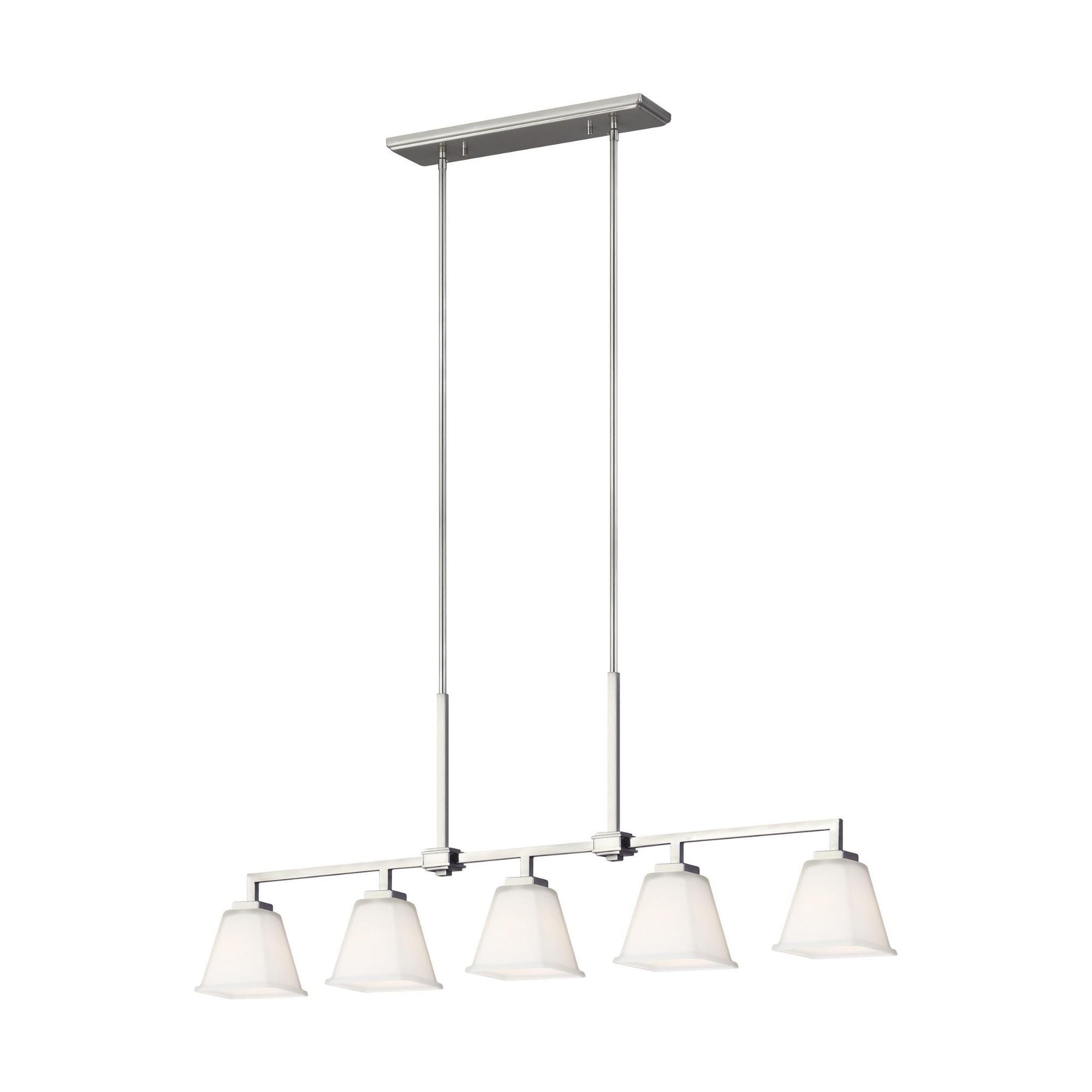 Ellis Harper Five Light Island Pendant LED Transitional Chandelier 5.75" Width 18" Height Steel Square Etched / White Inside Shade in Brushed Nickel