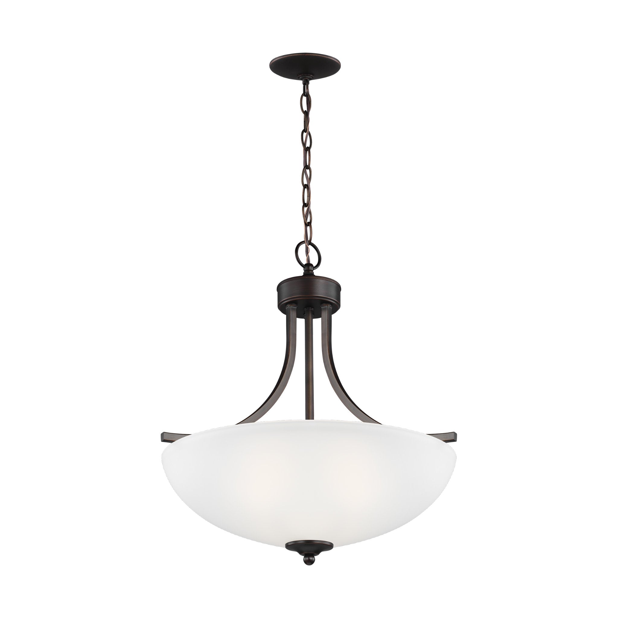 Geary Medium Three Light Pendant Transitional 20.625" Height Steel Round Satin Etched Shade in Bronze