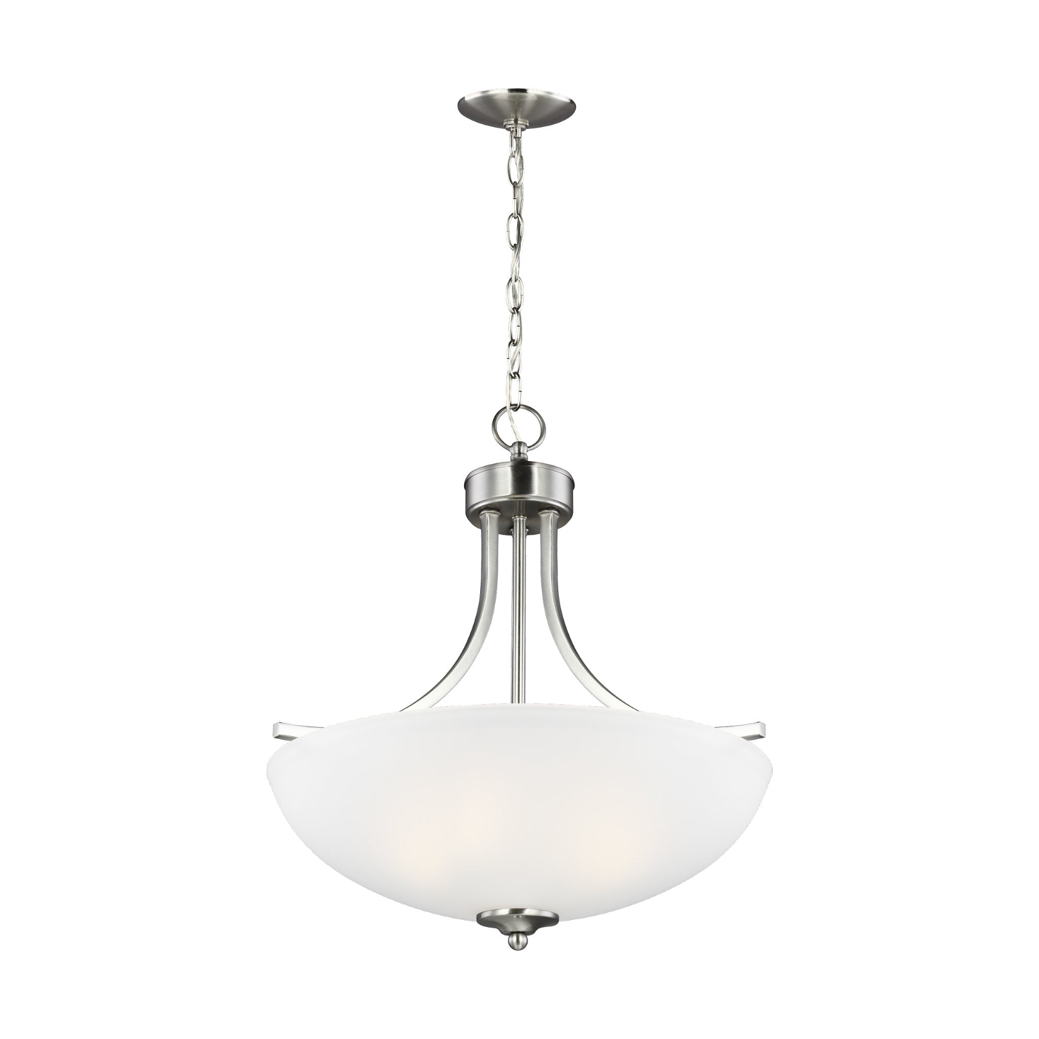 Geary Medium Three Light Pendant Transitional 20.625" Height Steel Round Satin Etched Shade in Brushed Nickel