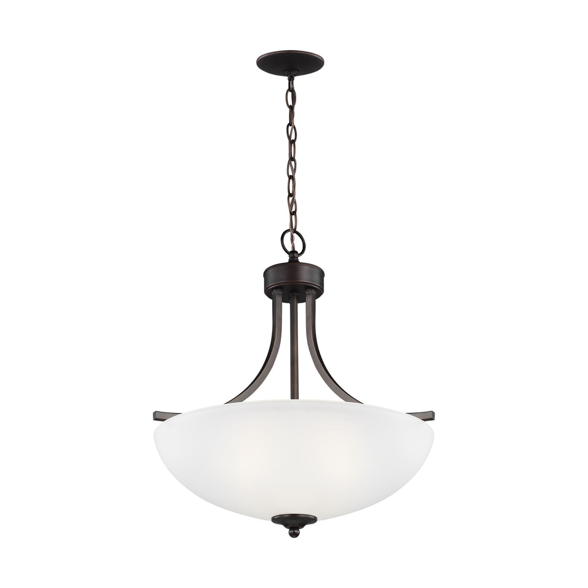 Geary Medium Three Light Pendant LED Transitional 20.625" Height Steel Round Satin Etched Shade in Bronze