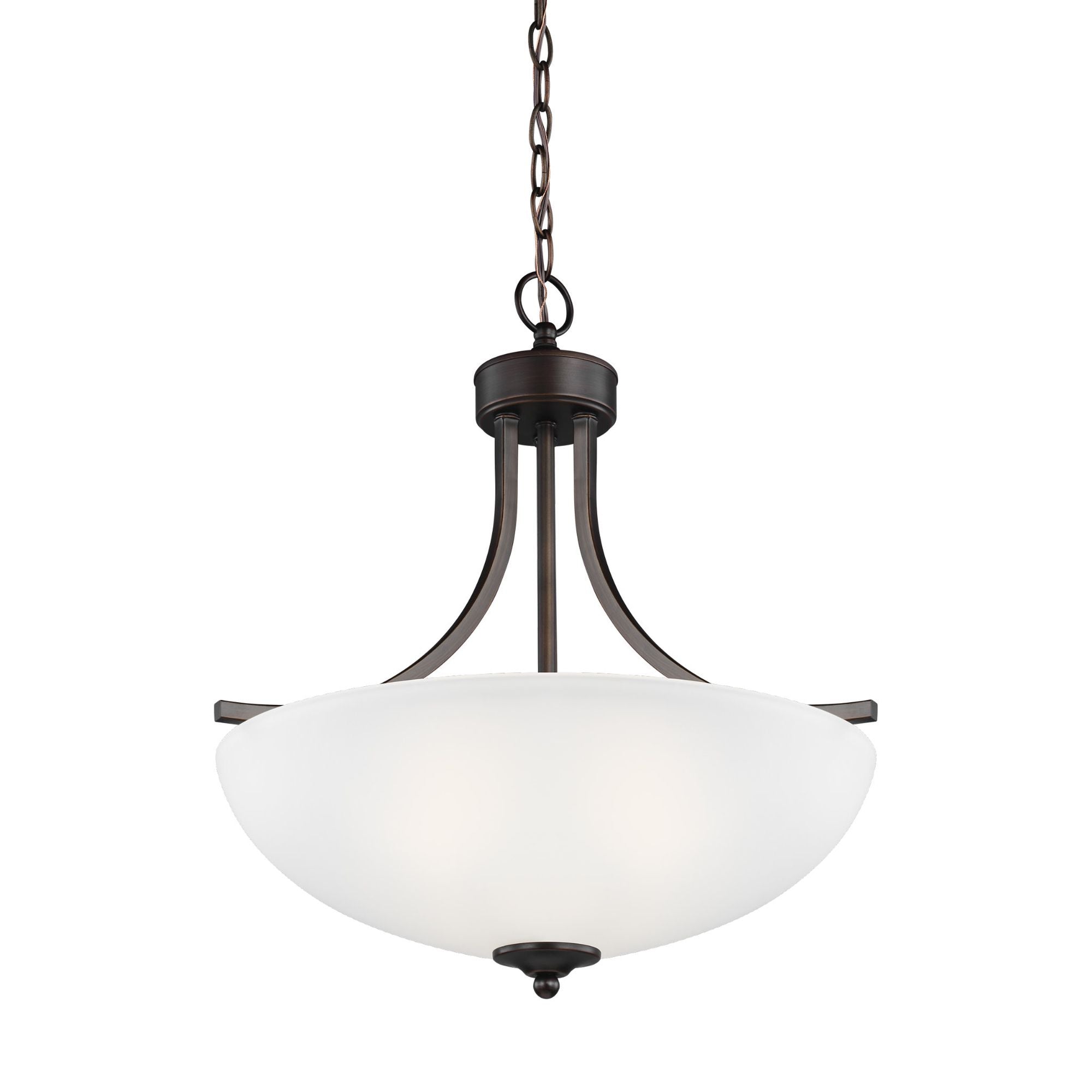 Geary Medium Three Light Pendant LED Transitional 20.625" Height Steel Round Satin Etched Shade in Bronze