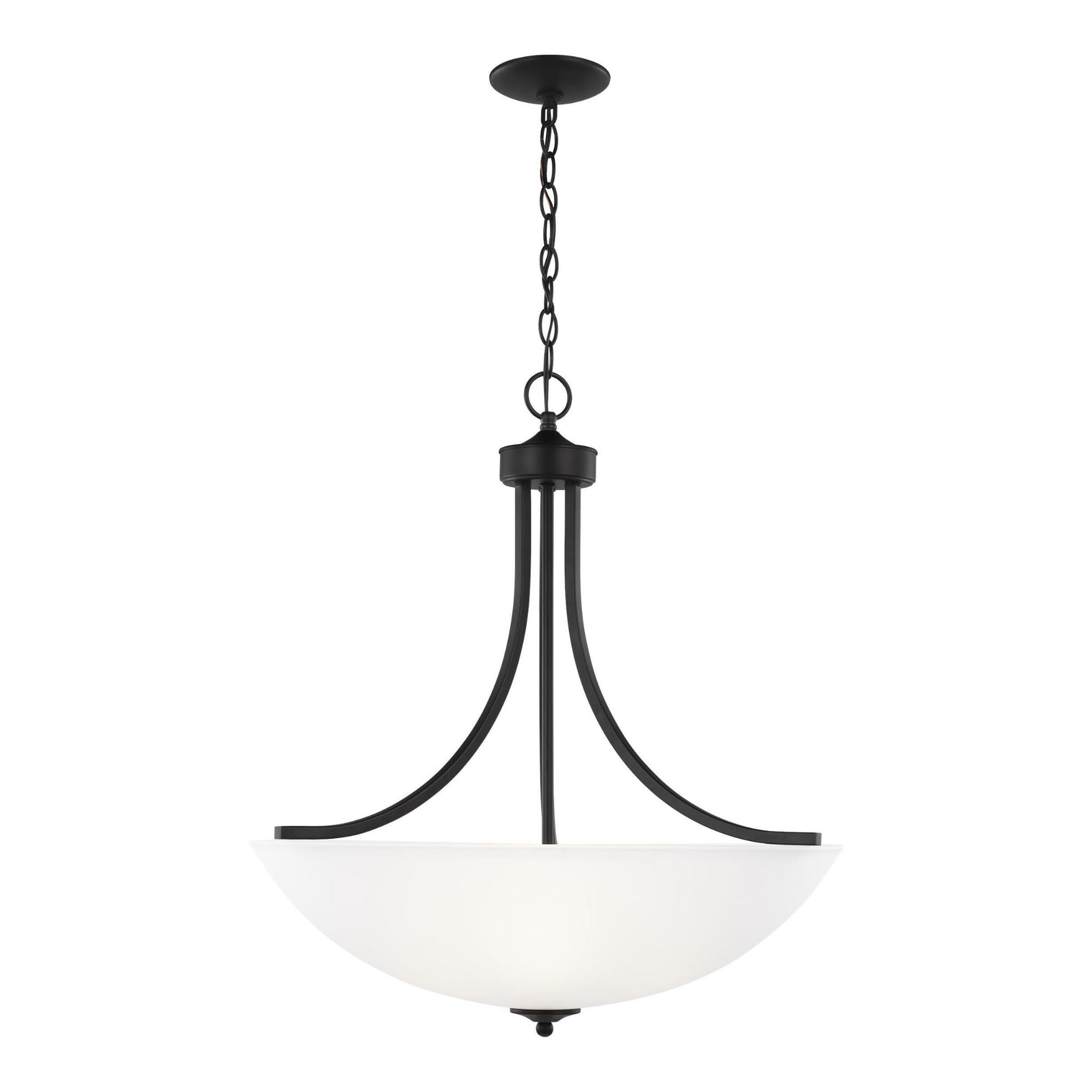 Geary Large Four Light Pendant LED Transitional 27.125" Height Steel Round Satin Etched Shade in Midnight Black
