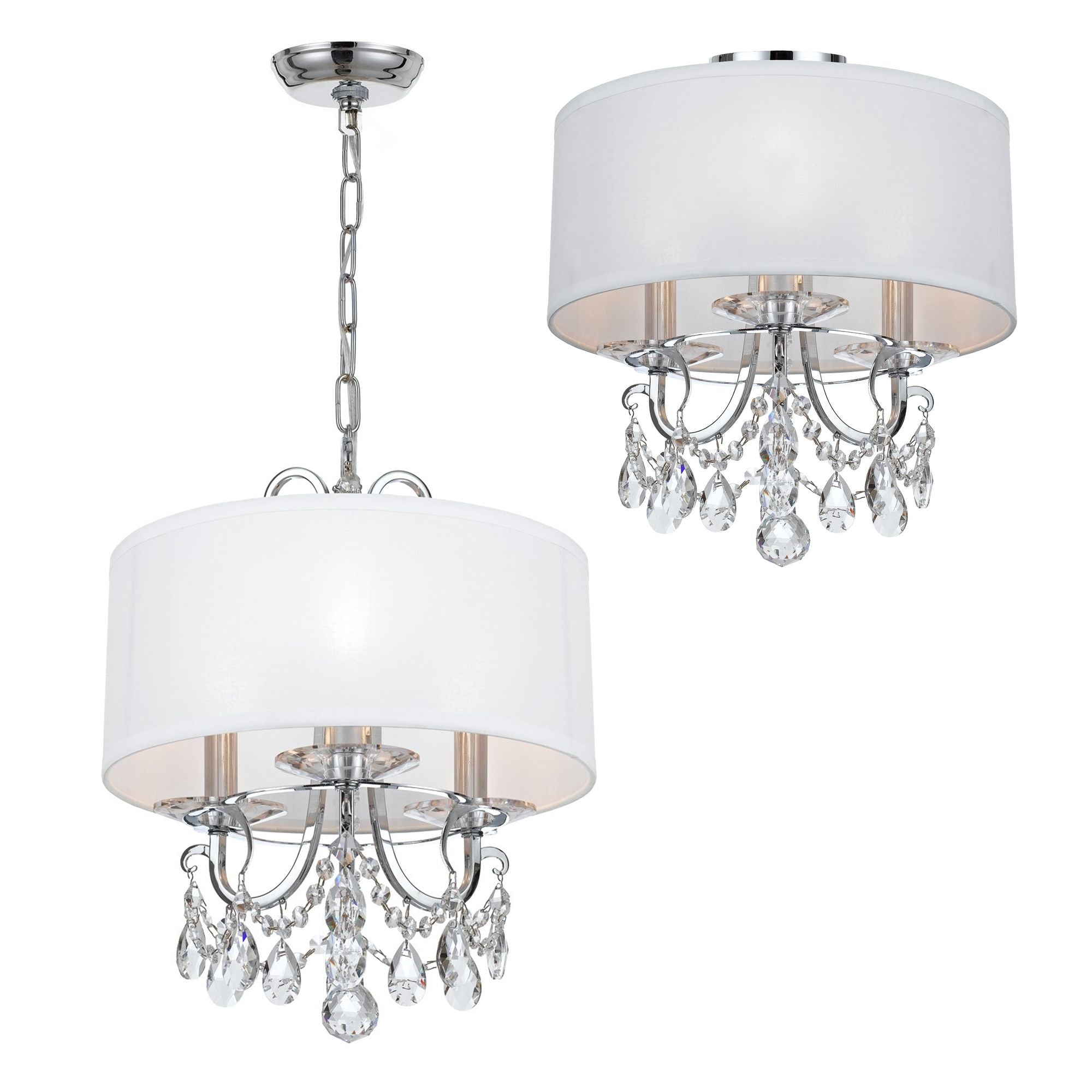 Othello 3 Light Clear Crystal Polished Chrome Mini Chandelier Hand Cut Crystal Silk Shade 14"W x 17"H x 14"D