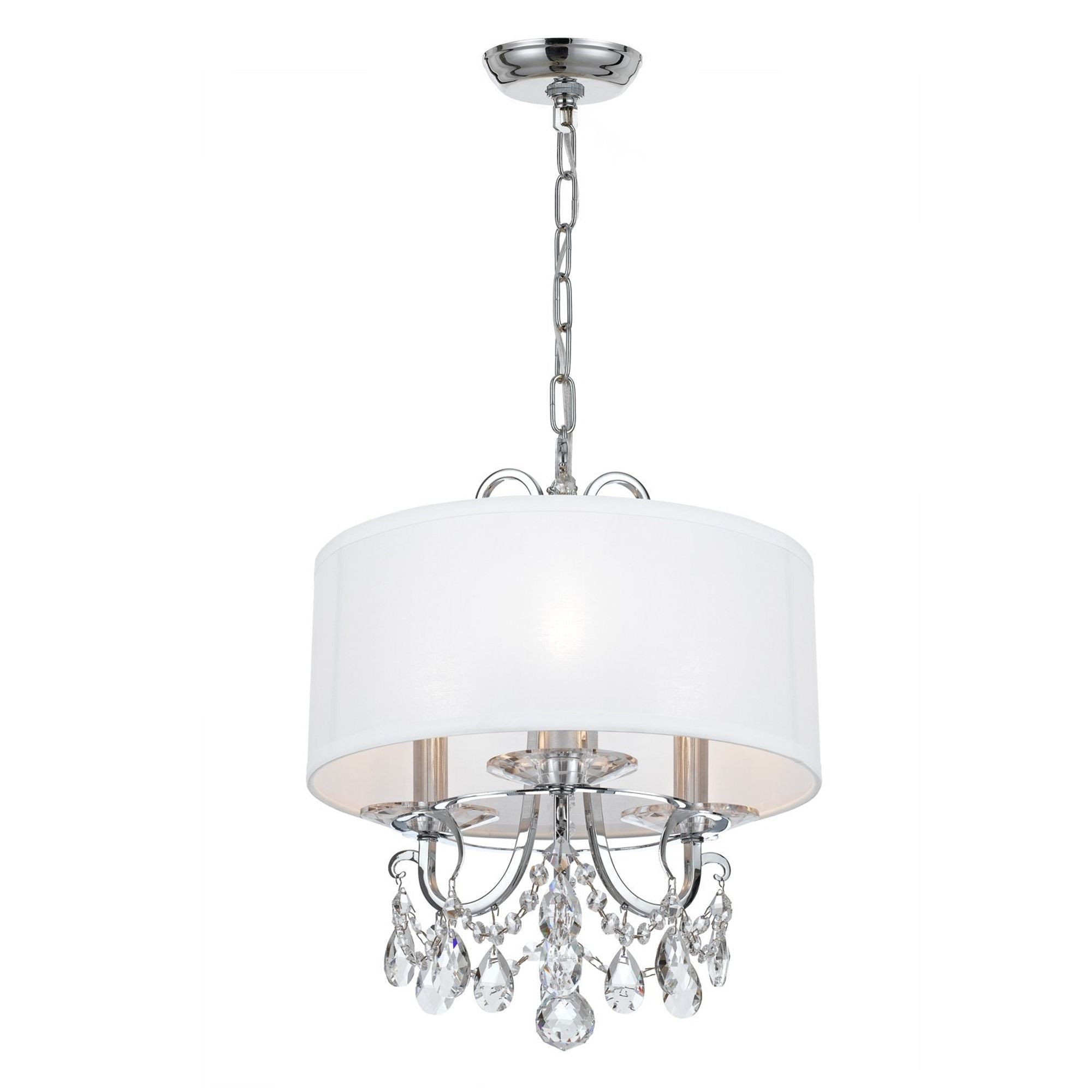 Othello 3 Light Clear Crystal Polished Chrome Mini Chandelier Hand Cut Crystal Silk Shade 14"W x 17"H x 14"D
