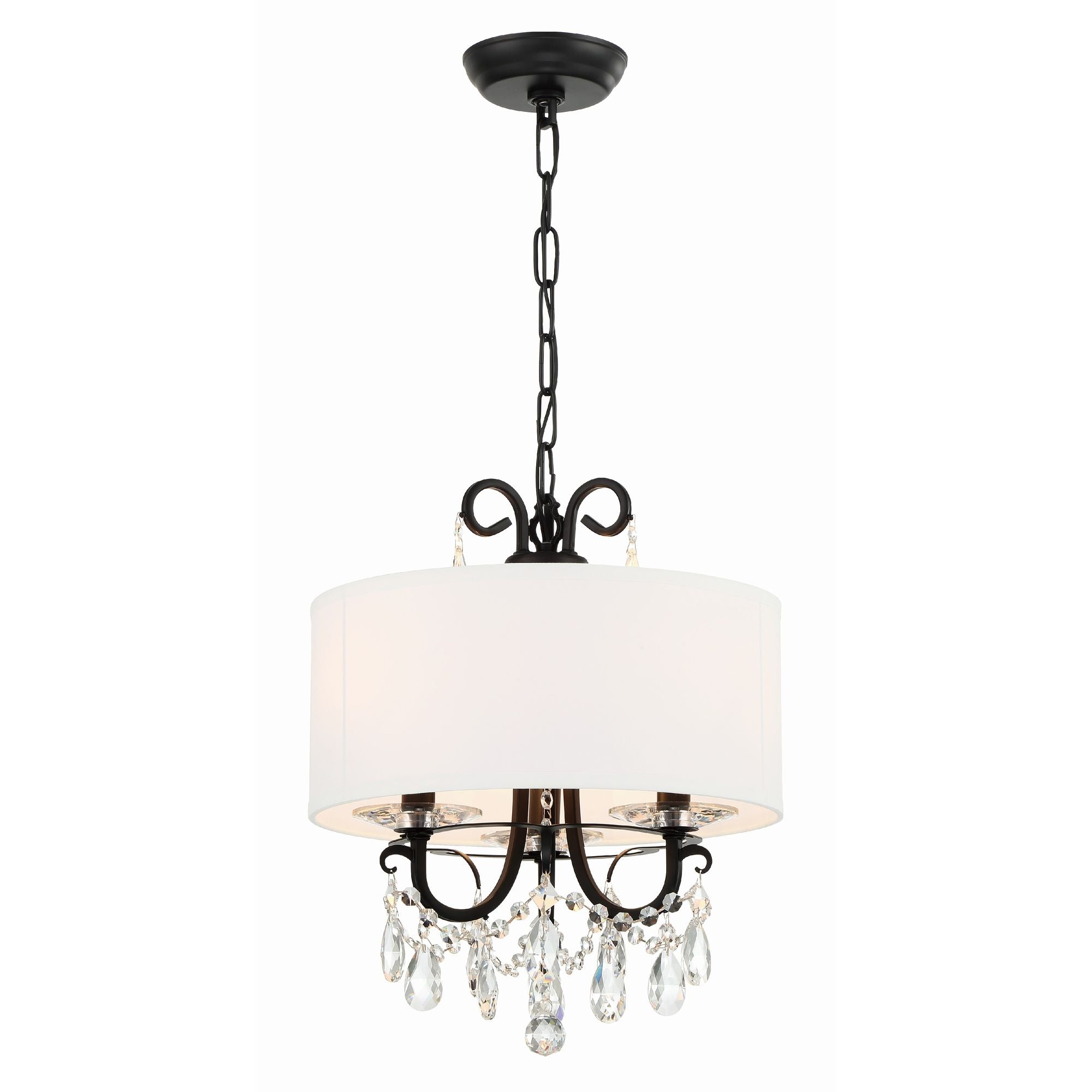 Othello 3 Light Matte Black Mini Chandelier Hand Cut Crystal Silk Shade 14"W x 17"H x 14"D
