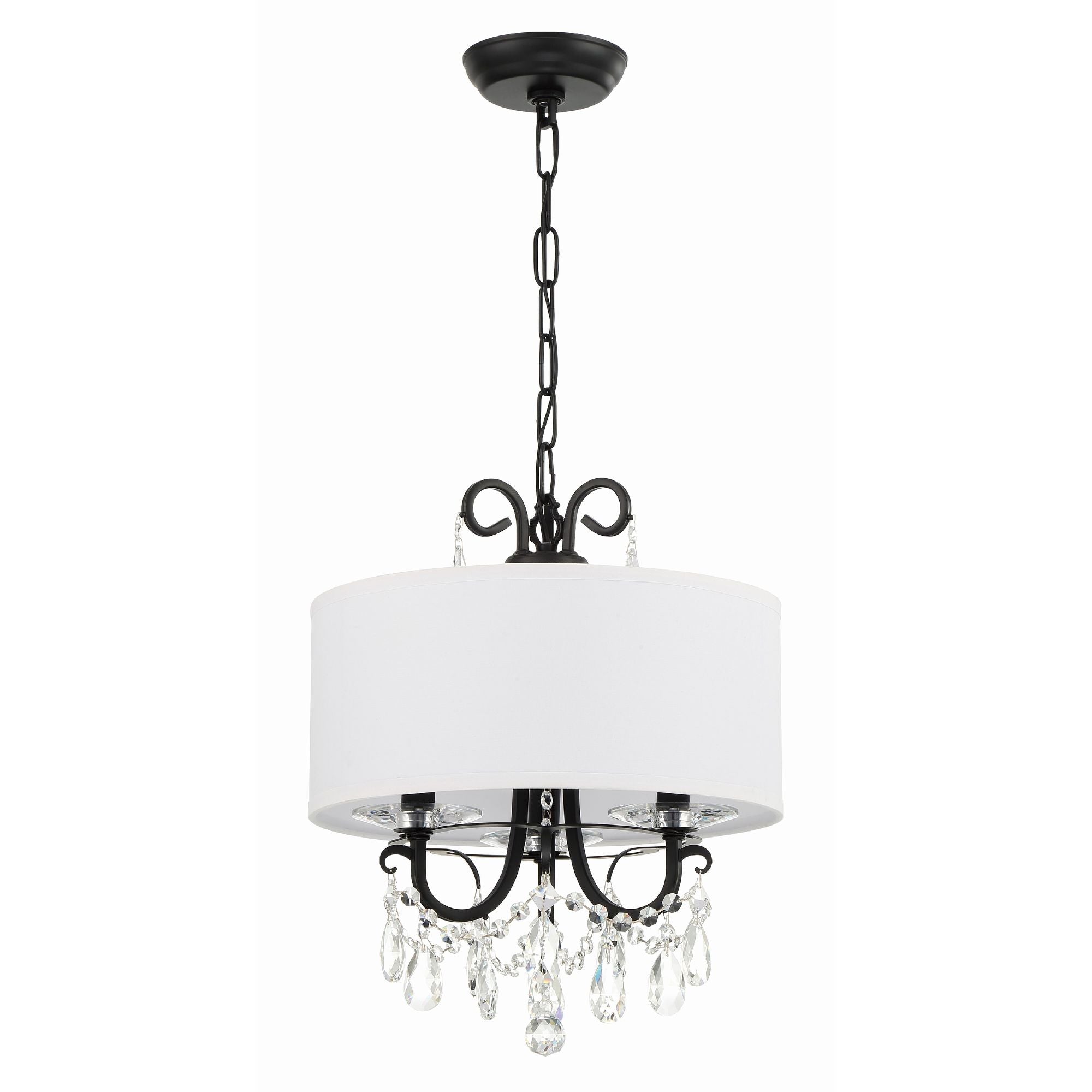 Othello 3 Light Matte Black Mini Chandelier Hand Cut Crystal Silk Shade 14"W x 17"H x 14"D