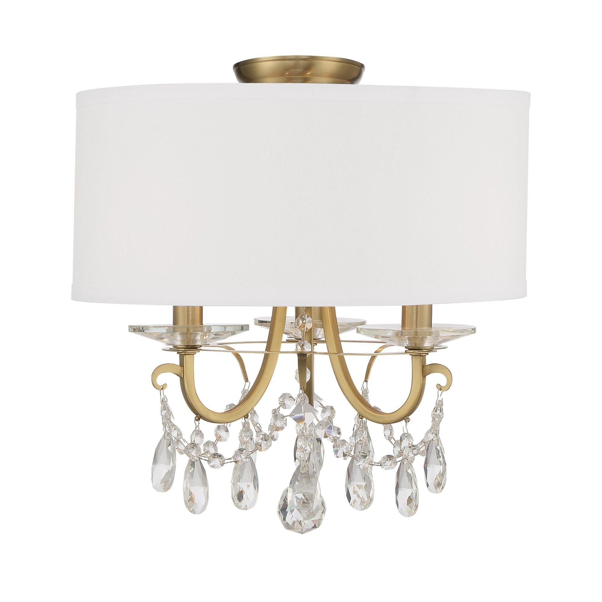 Othello 3 Light Vibrant Gold Semi Flush Mount Hand Cut Crystal Silk Shade 14"W x 15"H x 14"D