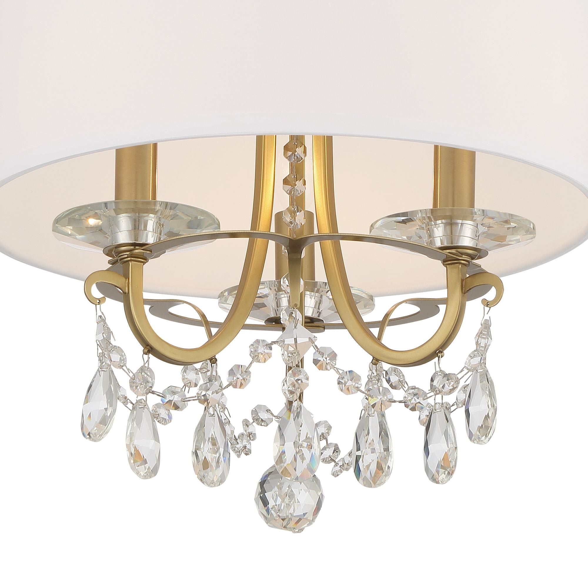 Othello 3 Light Vibrant Gold Semi Flush Mount Hand Cut Crystal Silk Shade 14"W x 15"H x 14"D