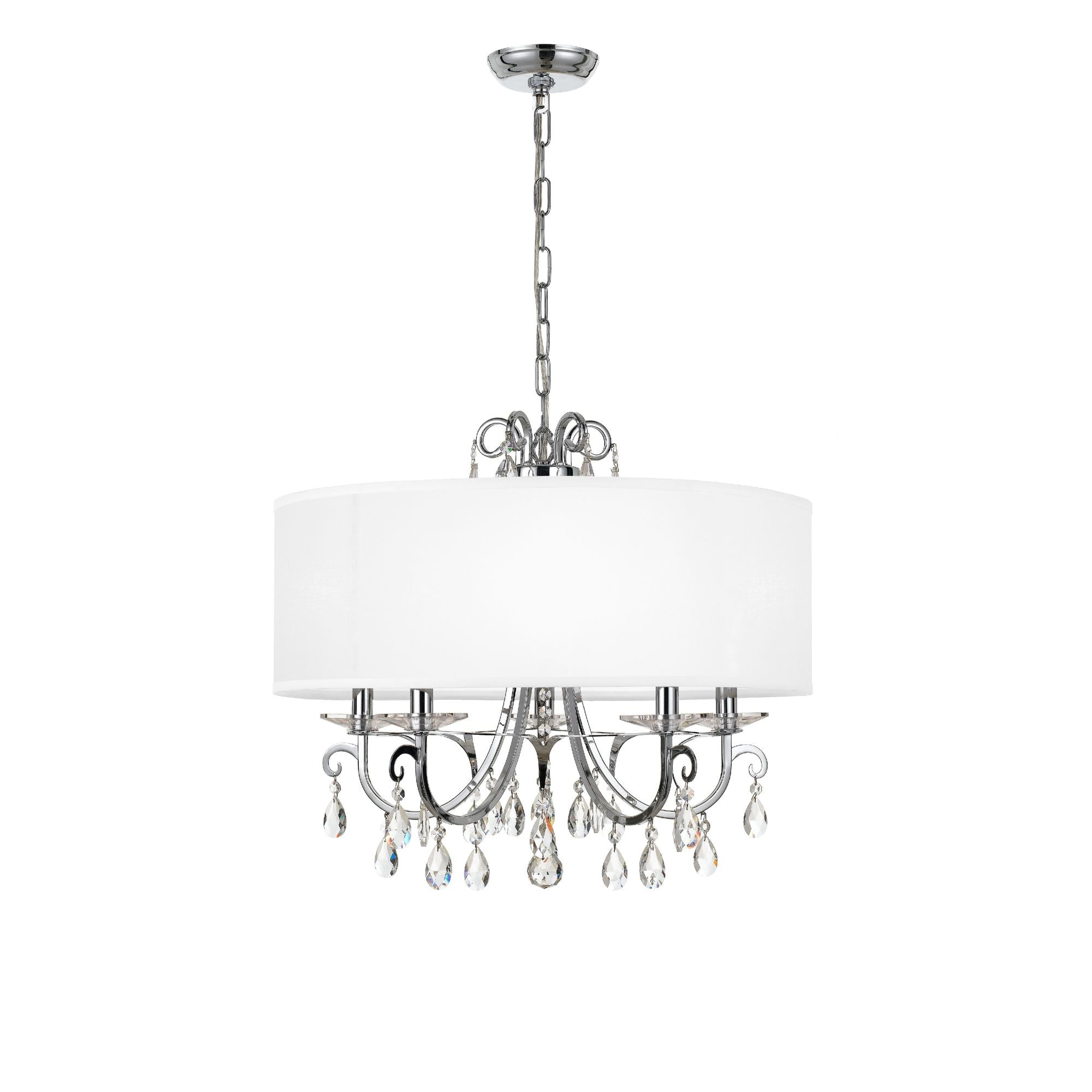 Othello 5 Light Clear Crystal Polished Chrome Chandelier Hand Cut Crystal Silk Shade 24"W x 21"H x 24"D