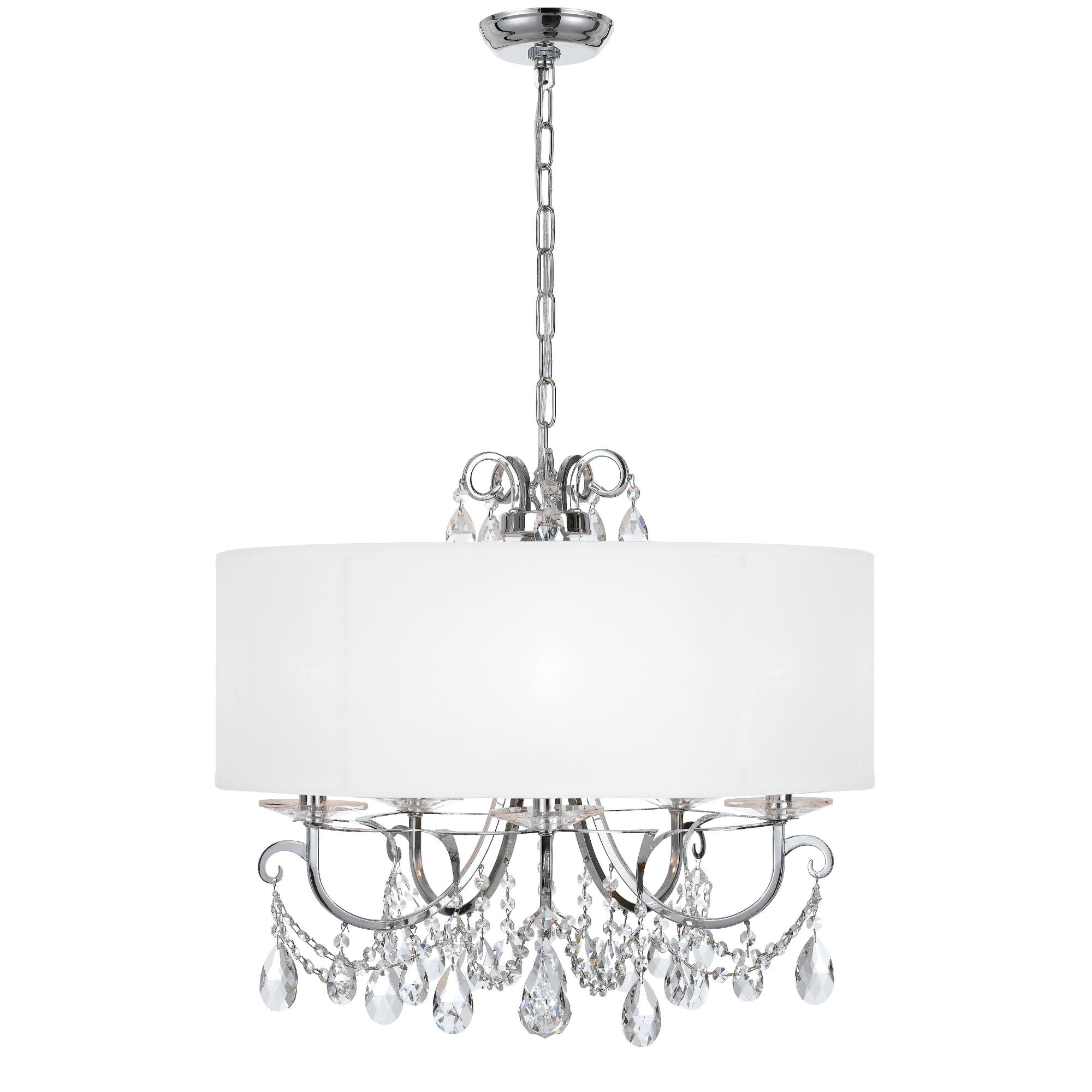 Othello 5 Light Clear Crystal Polished Chrome Chandelier Hand Cut Crystal Silk Shade 24"W x 21"H x 24"D