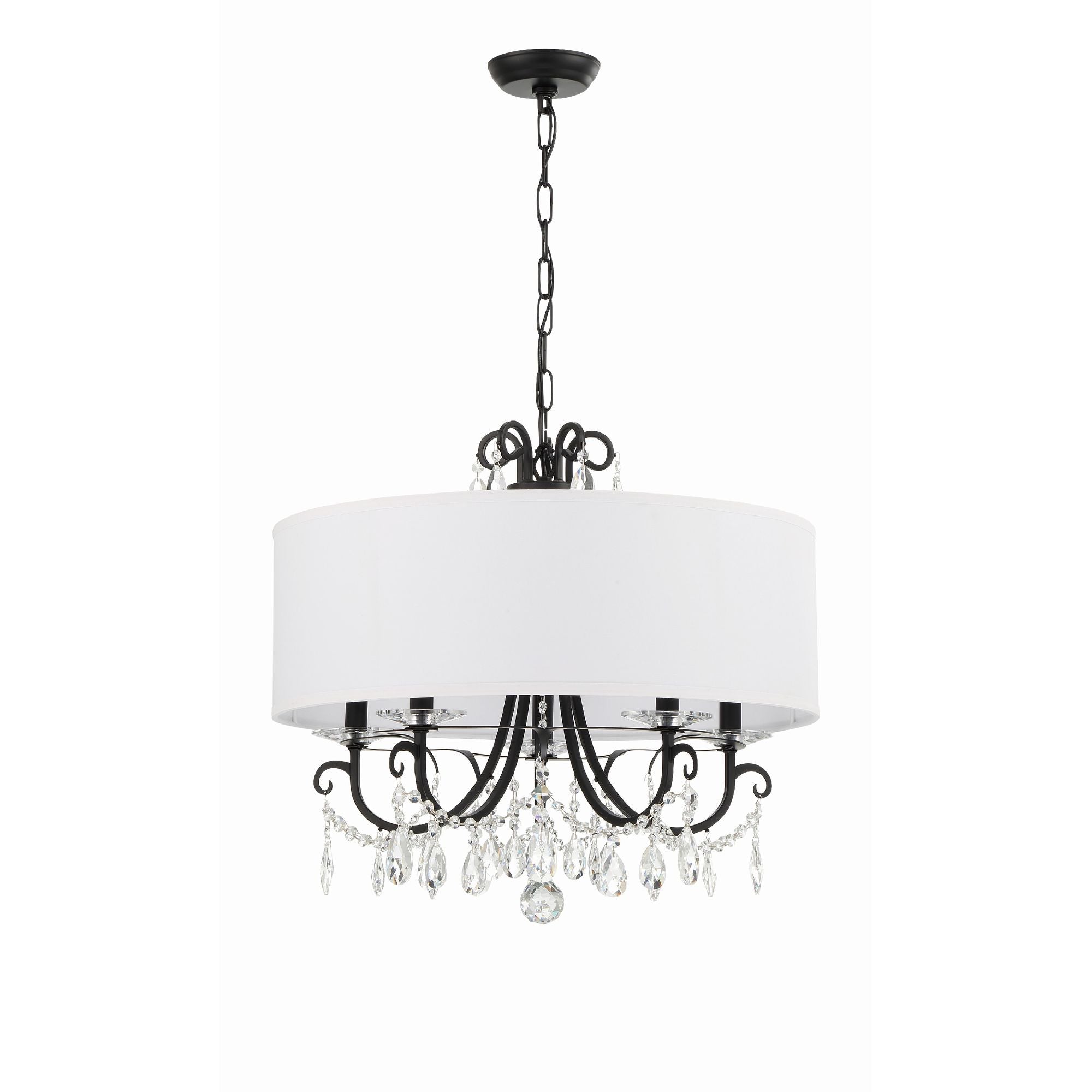 Othello 5 Light Matte Black Chandelier Hand Cut Crystal Silk Shade 24"W x 21"H x 24"D