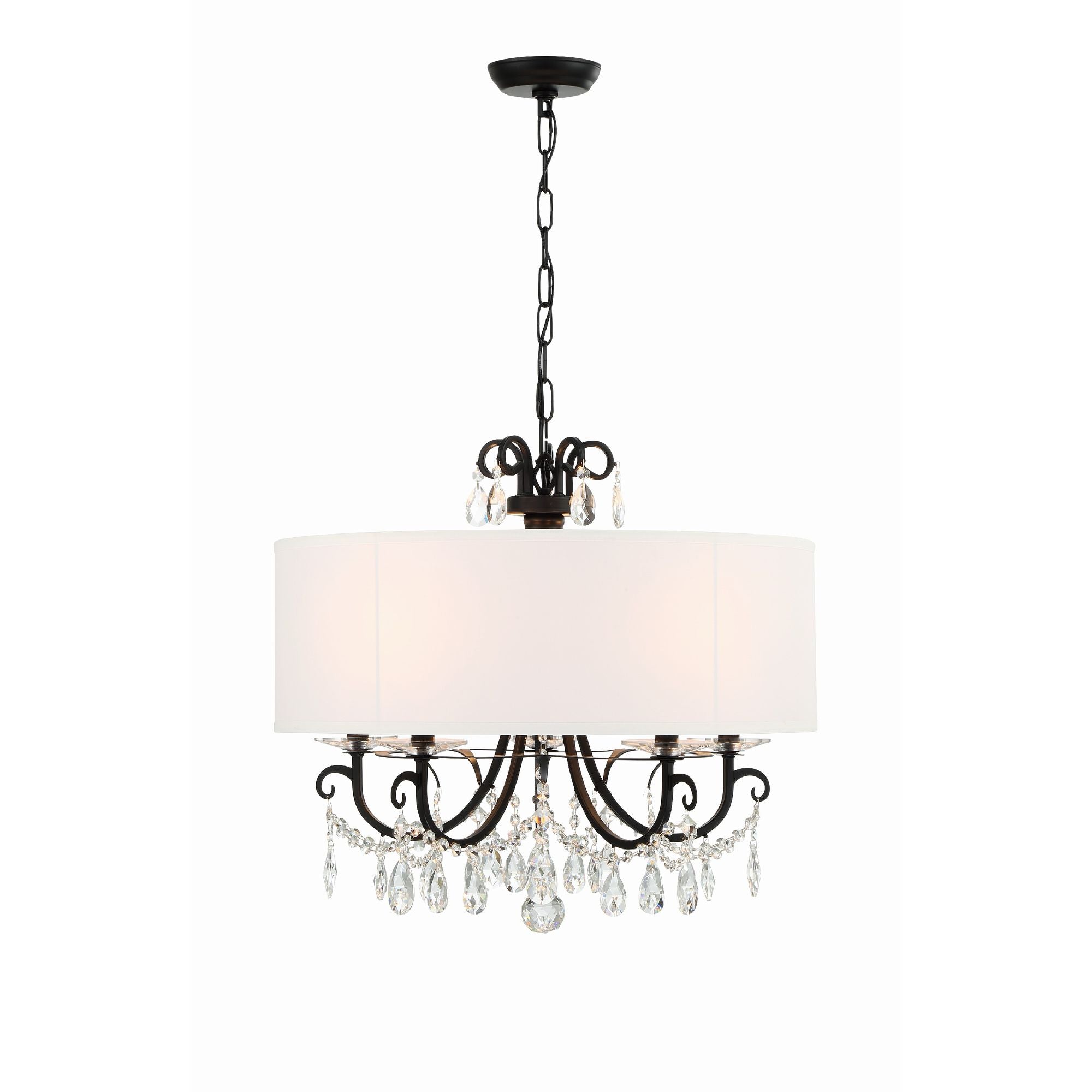 Othello 5 Light Matte Black Chandelier Hand Cut Crystal Silk Shade 24"W x 21"H x 24"D