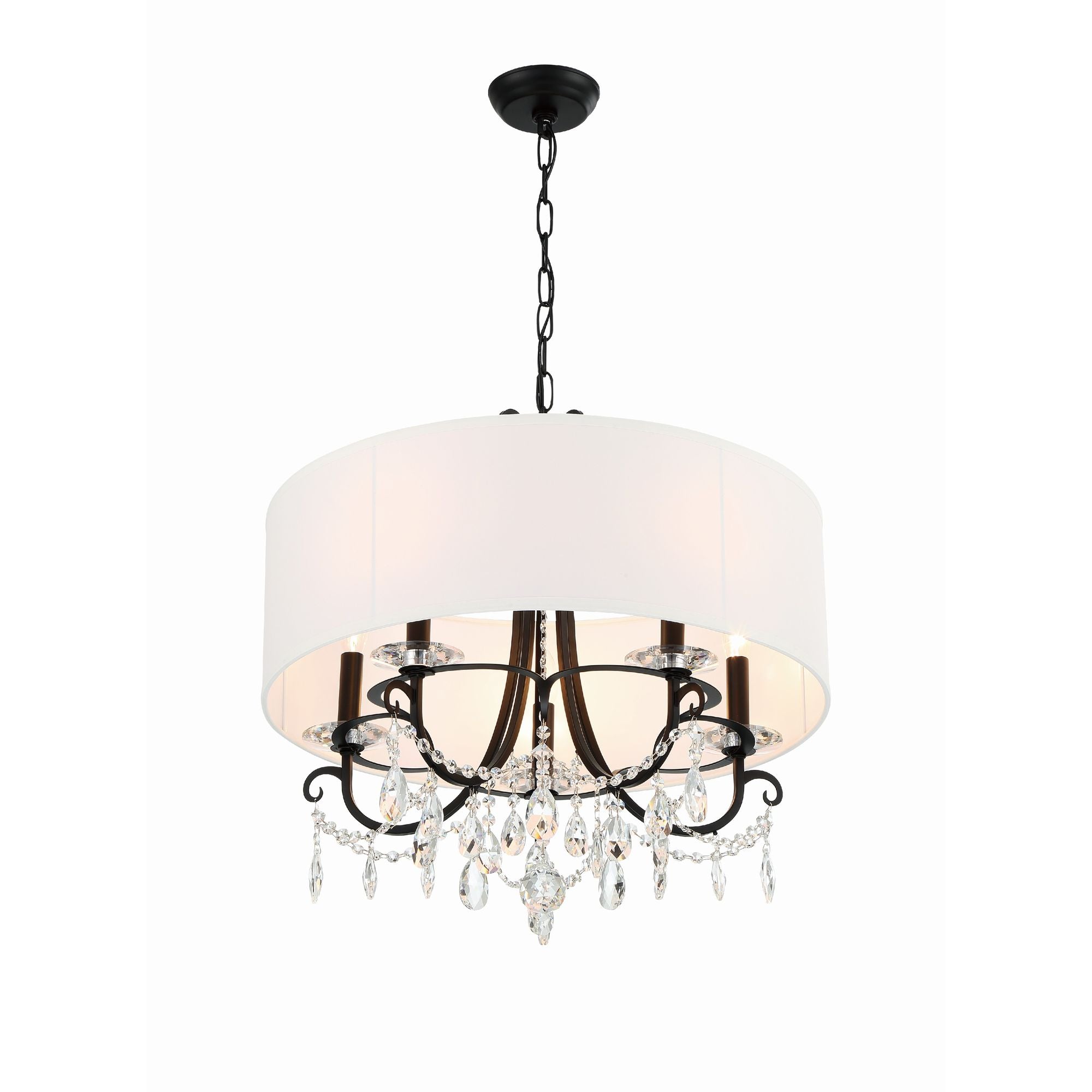 Othello 5 Light Matte Black Chandelier Hand Cut Crystal Silk Shade 24"W x 21"H x 24"D