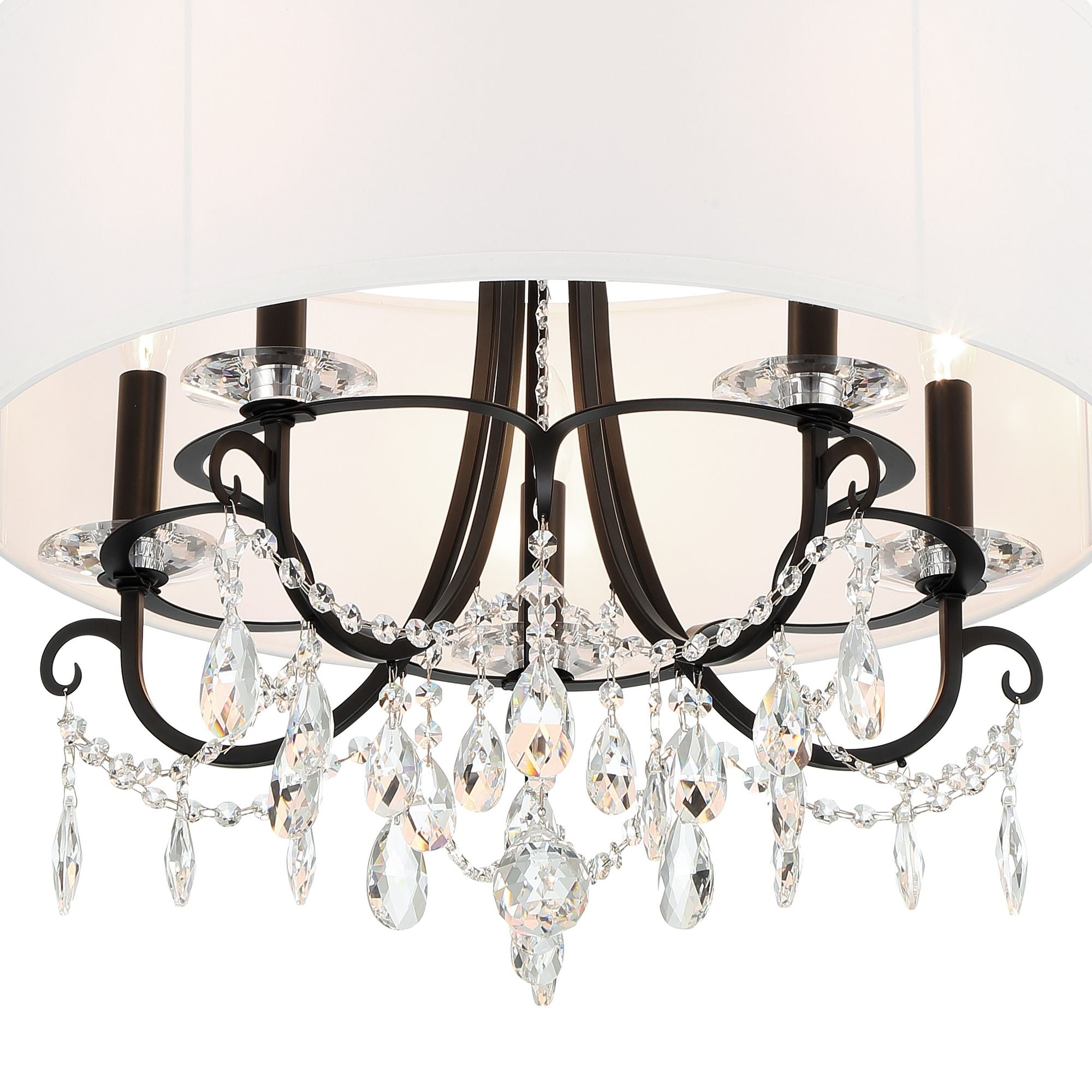 Othello 5 Light Matte Black Chandelier Hand Cut Crystal Silk Shade 24"W x 21"H x 24"D