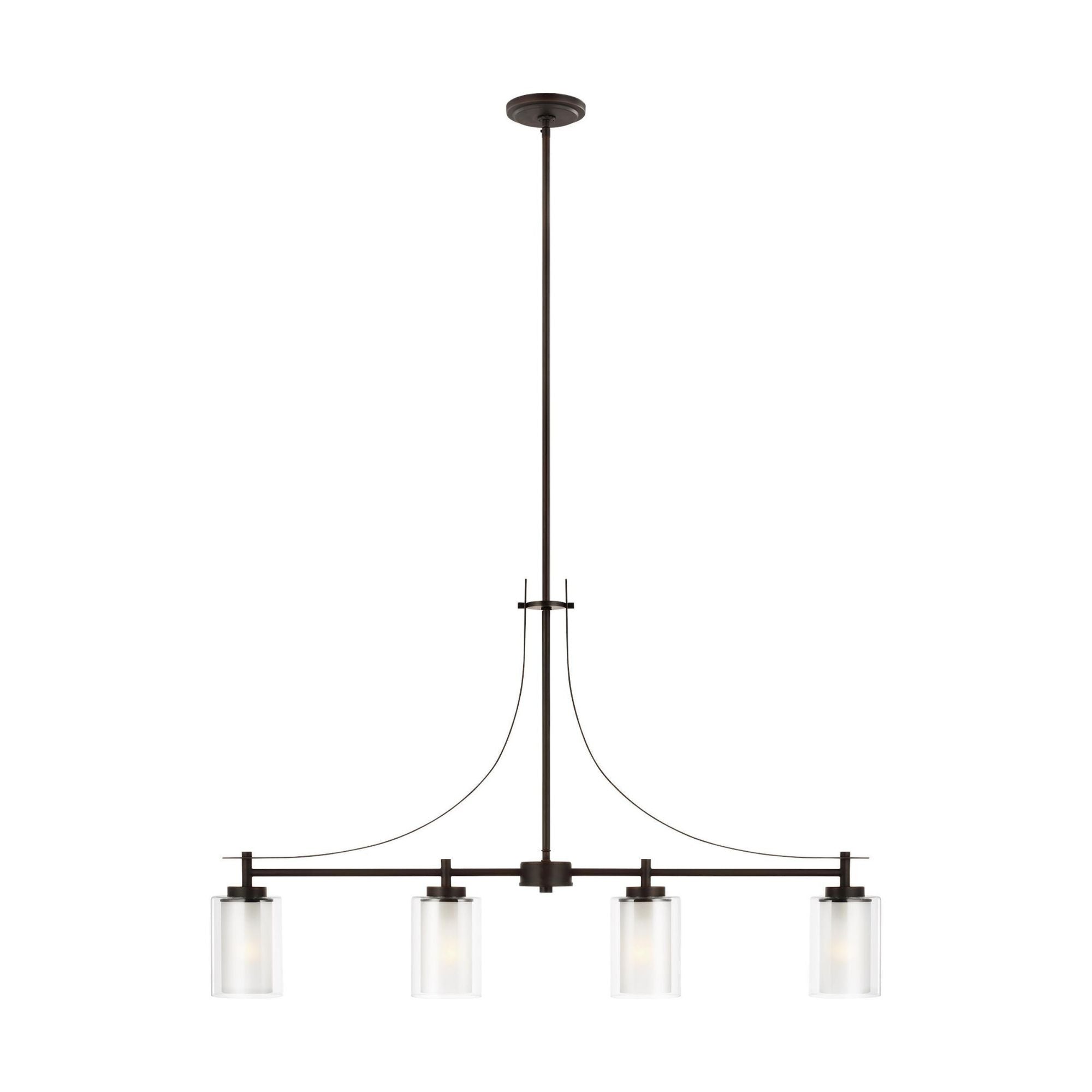 Elmwood Park Four Light Island Pendant Traditional Chandelier 4.375" Width 24.75" Height Steel Round Satin Etched Shade in Bronze