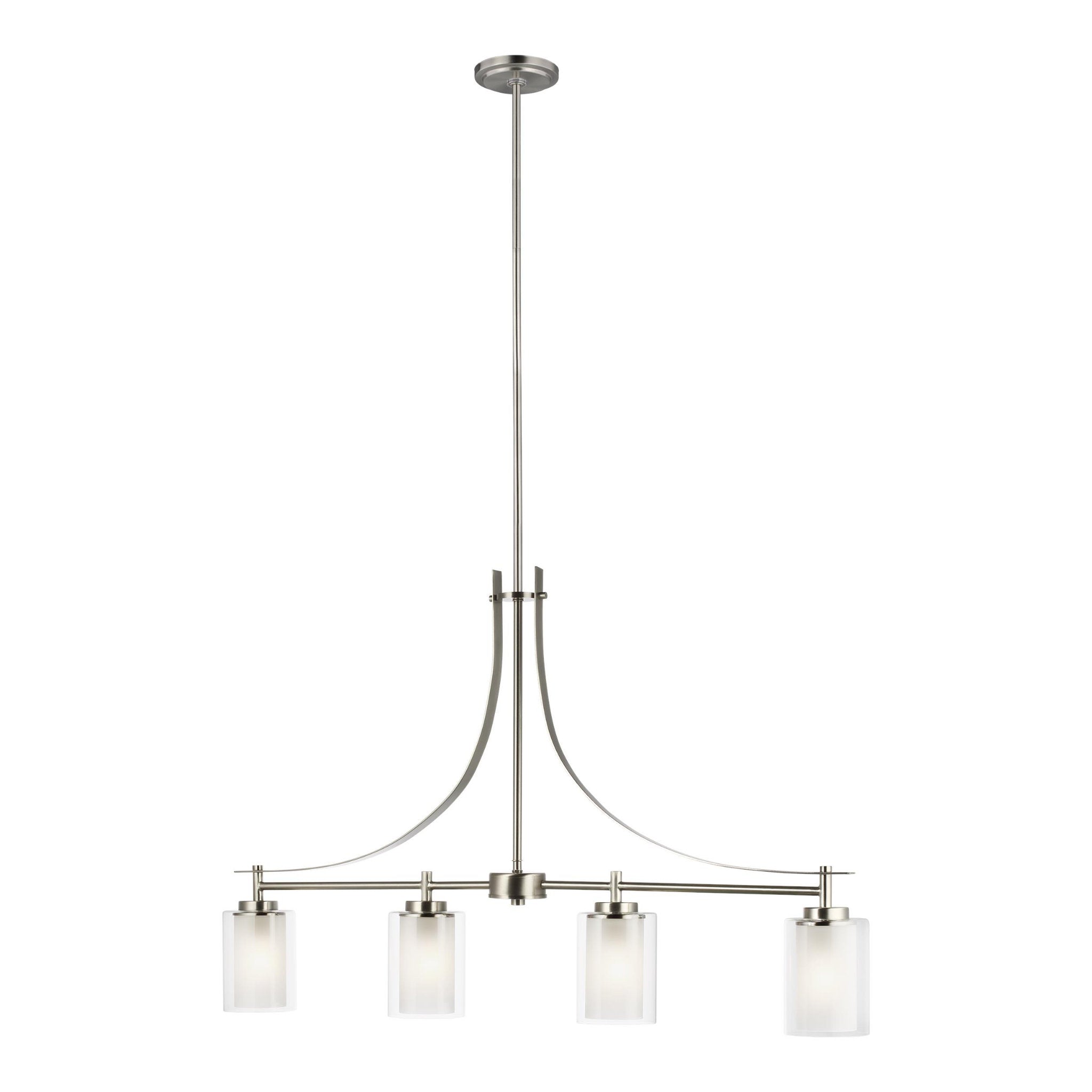 Elmwood Park Four Light Island Pendant Traditional Chandelier 4.375" Width 24.75" Height Steel Round Satin Etched Shade in Brushed Nickel