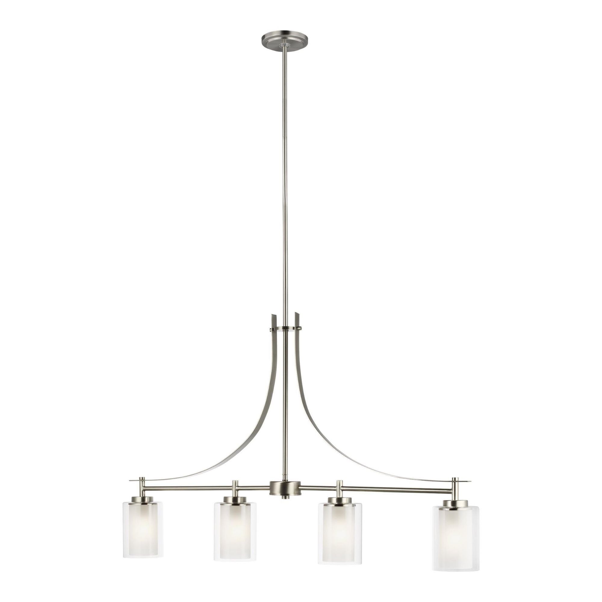 Elmwood Park Four Light Island Pendant LED Traditional Chandelier 4.375" Width 24.75" Height Steel Round Satin Etched Shade in Brushed Nickel