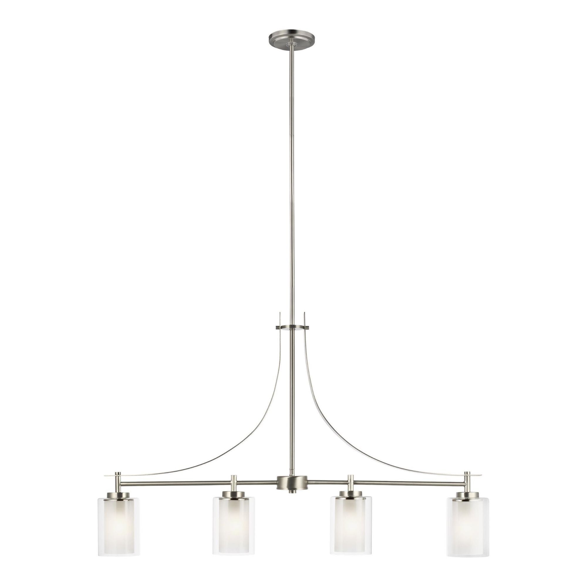 Elmwood Park Four Light Island Pendant LED Traditional Chandelier 4.375" Width 24.75" Height Steel Round Satin Etched Shade in Brushed Nickel