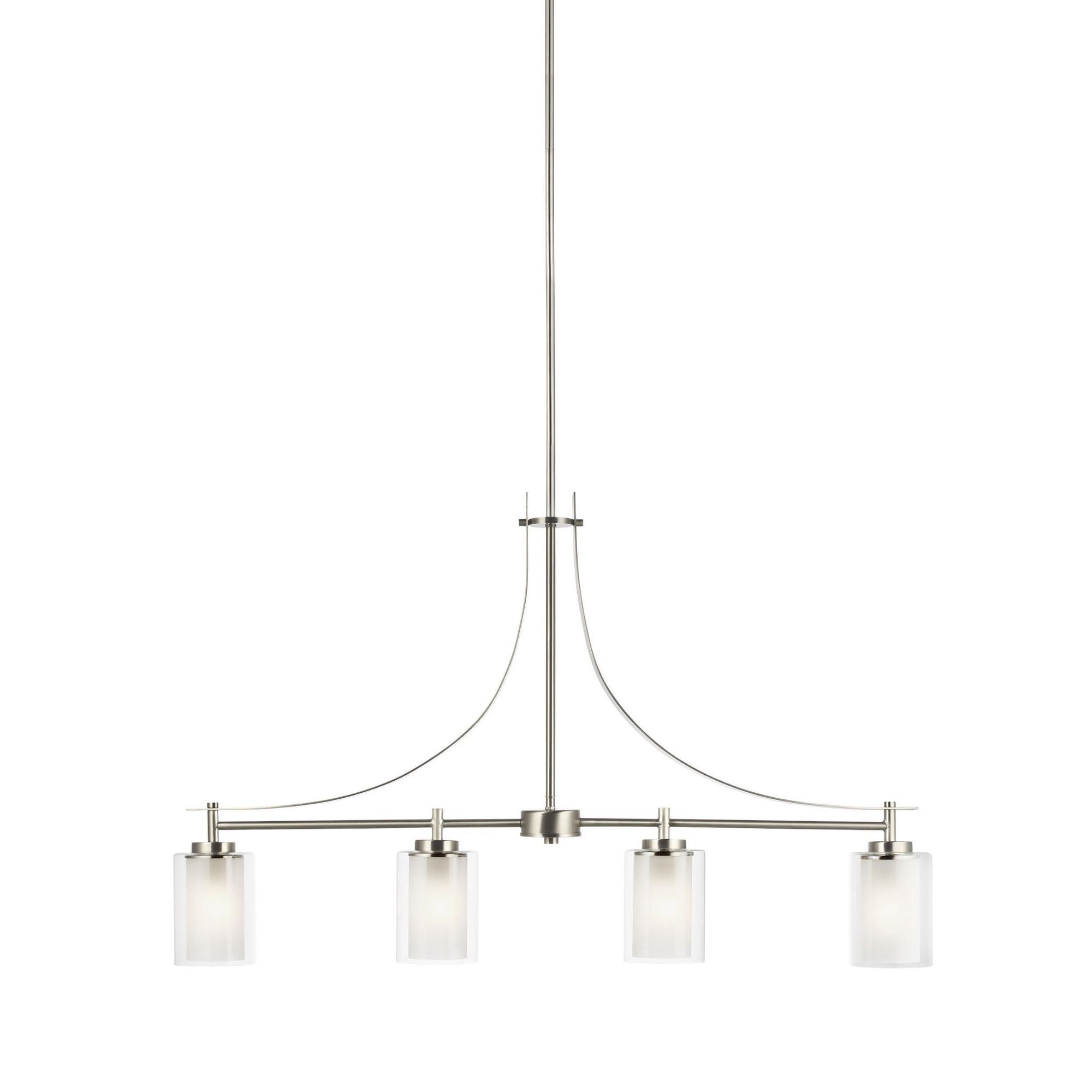 Elmwood Park Four Light Island Pendant LED Traditional Chandelier 4.375" Width 24.75" Height Steel Round Satin Etched Shade in Brushed Nickel