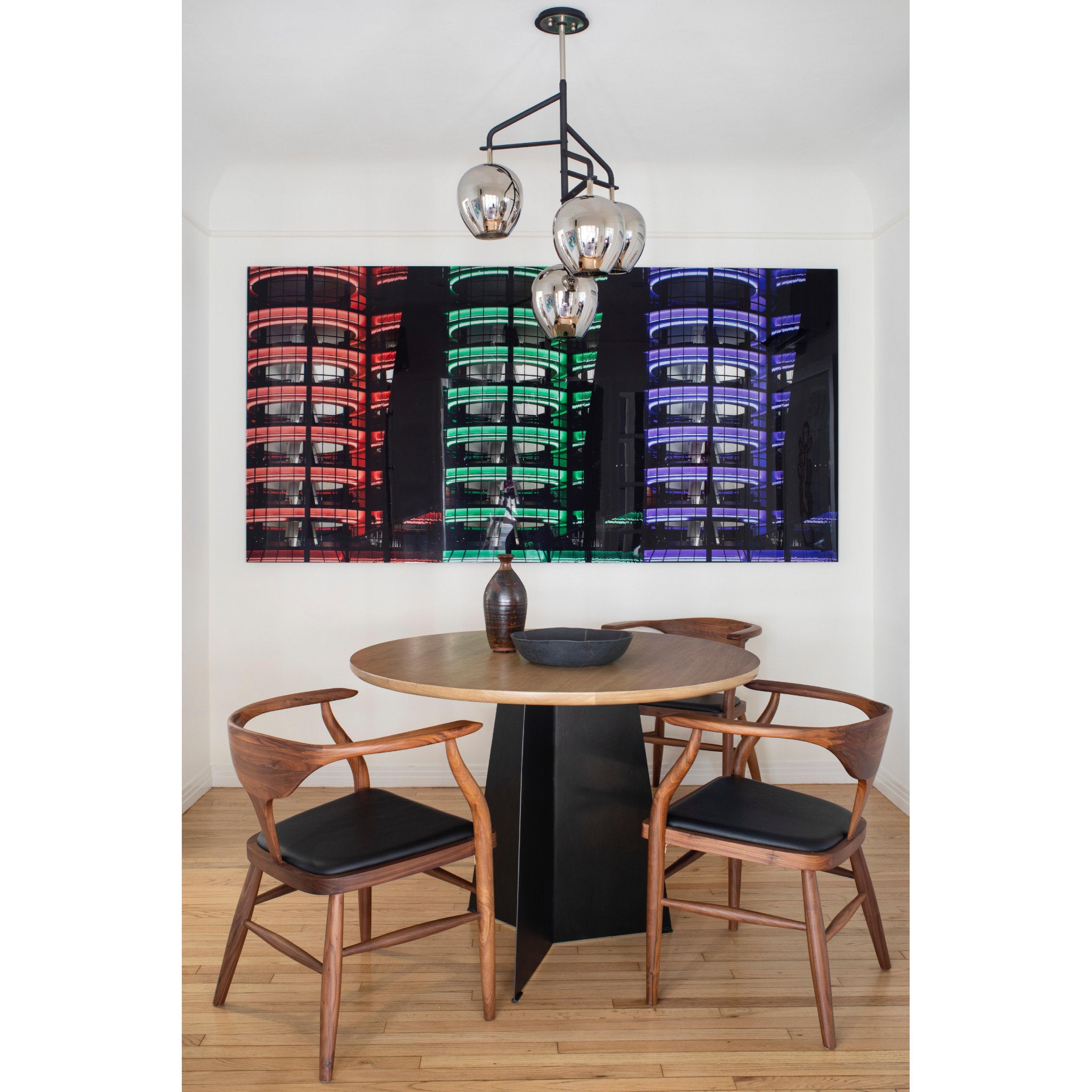 Odyssey Chandelier 4-Light LED in Textured Black & Polish Nickel 29L x 29W x 34.5H