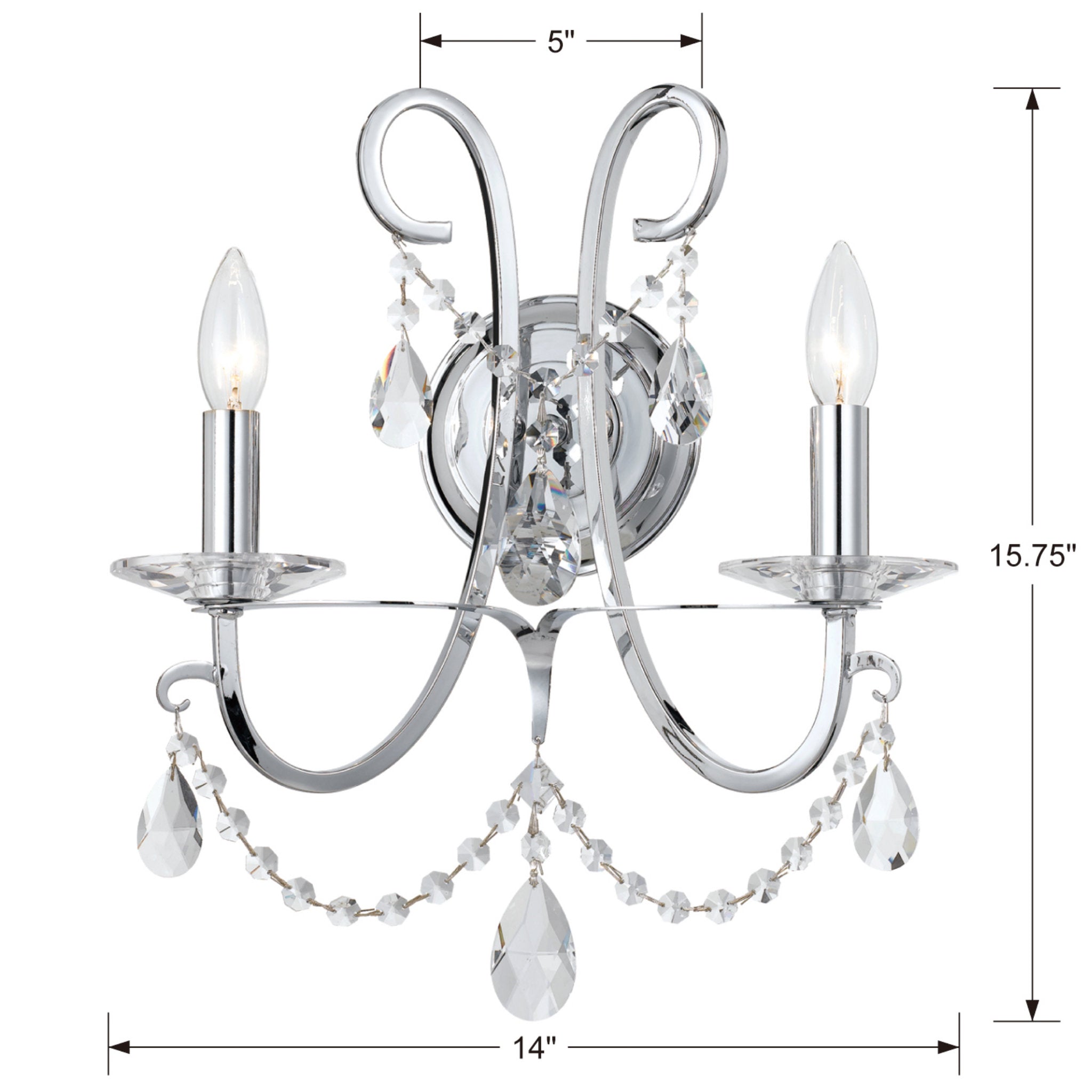 Crystorama 6822-CH-CL-S Othello 2 Light Swarovski Polished Chrome Sconce