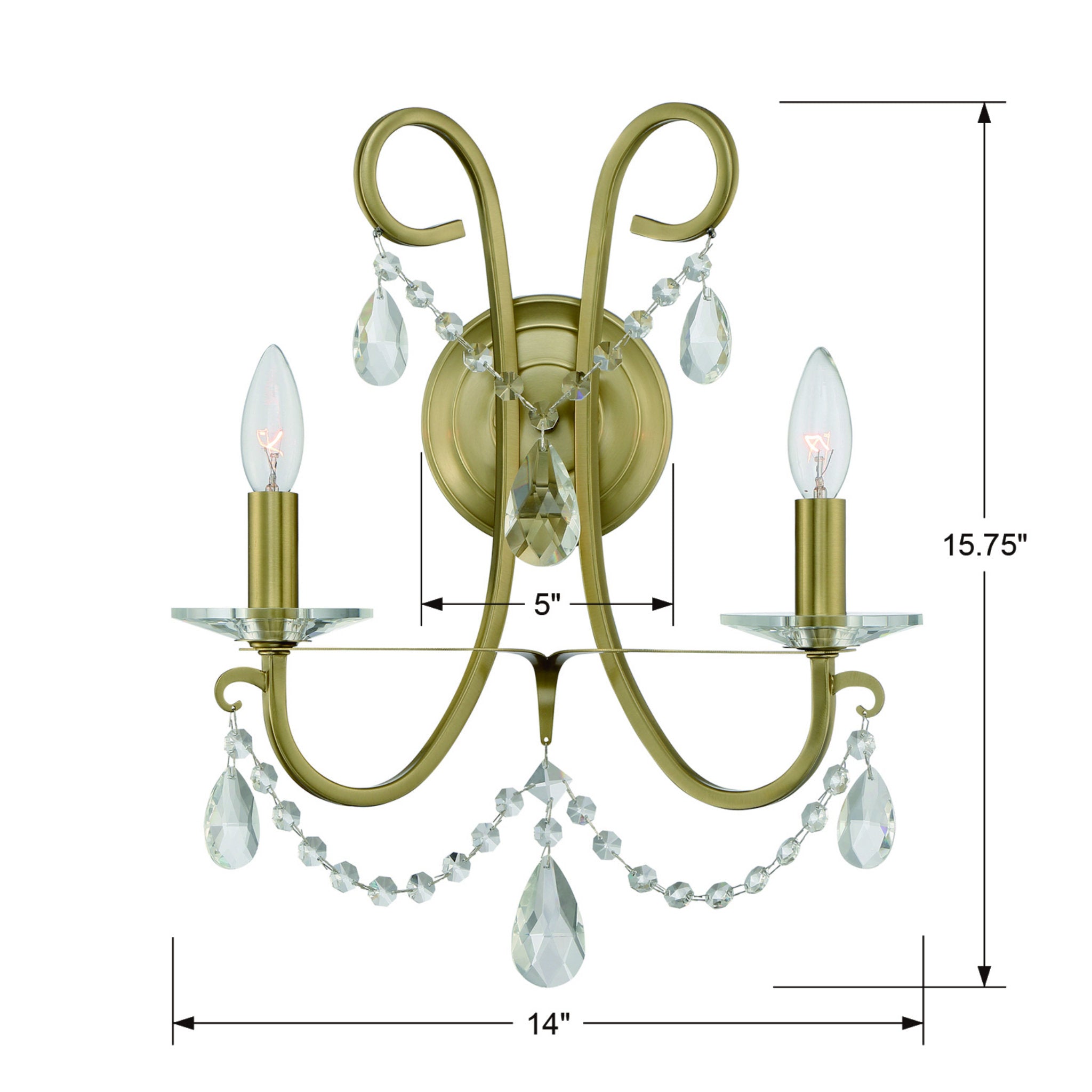 Crystorama 6822-VG-CL-SAQ Othello 2 Light Vibrant Gold Wall Mount