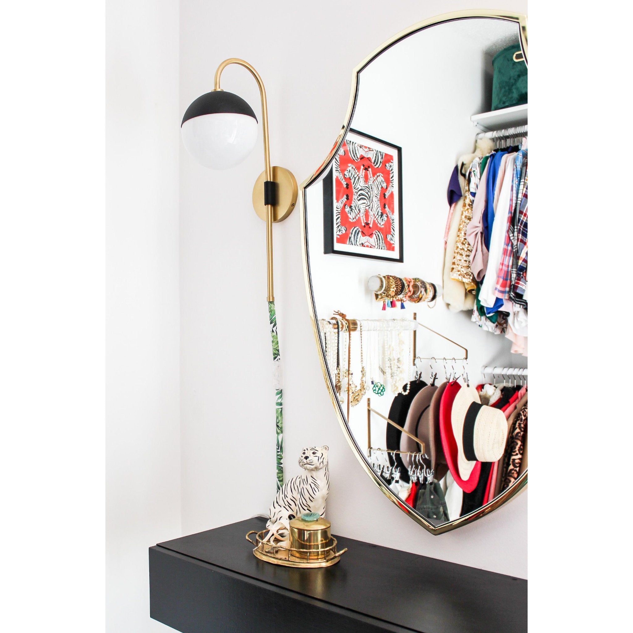 Renee 1-Light Plug-in Sconce in Aged Brass/Black 8.25L x 6.25W x 20H