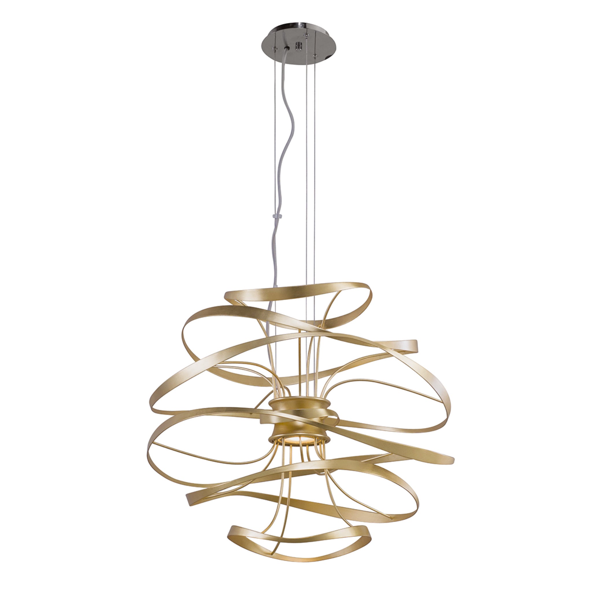 Calligraphy 2-Light Chandelier in Gold Leaf W Polished Stainless 26L x 26W x 24H