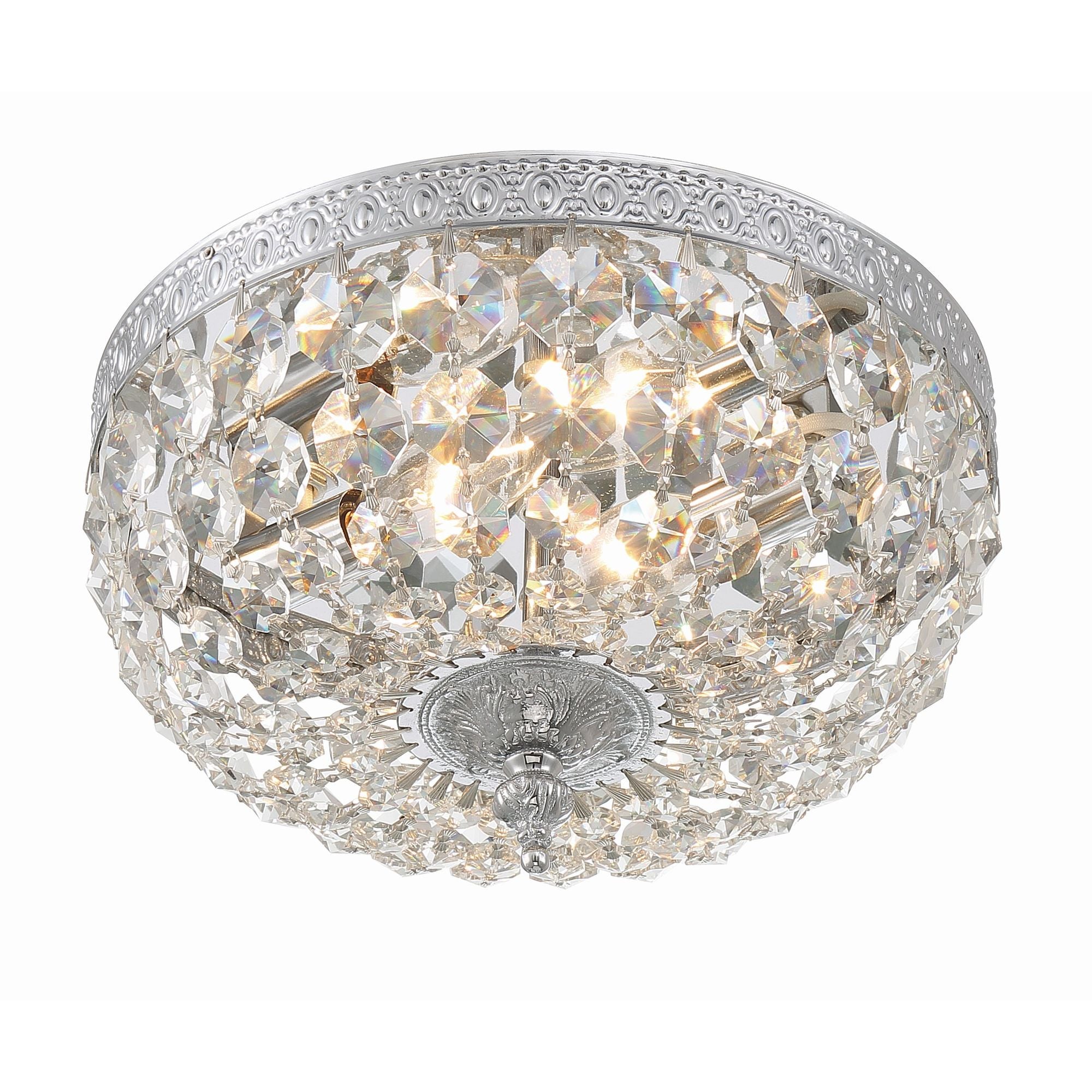 Waltham 10'' Clear Hand Cut Polished Chrome Flush Mount Silver 10"W x 6.5"H x 10"D