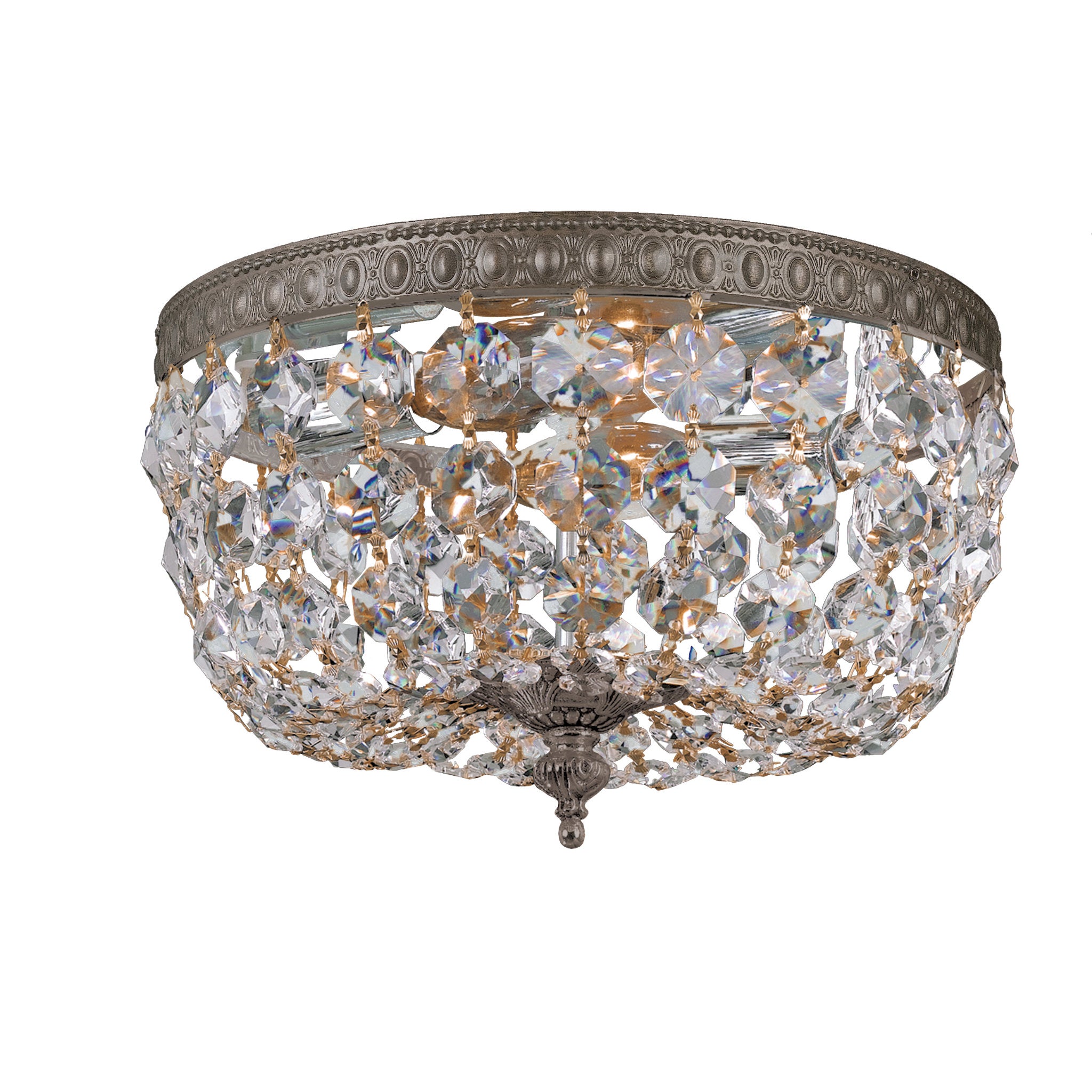 Waltham 10'' Italian Crystal English Bronze Flush Mount Bronze 10"W x 6.5"H x 10"D