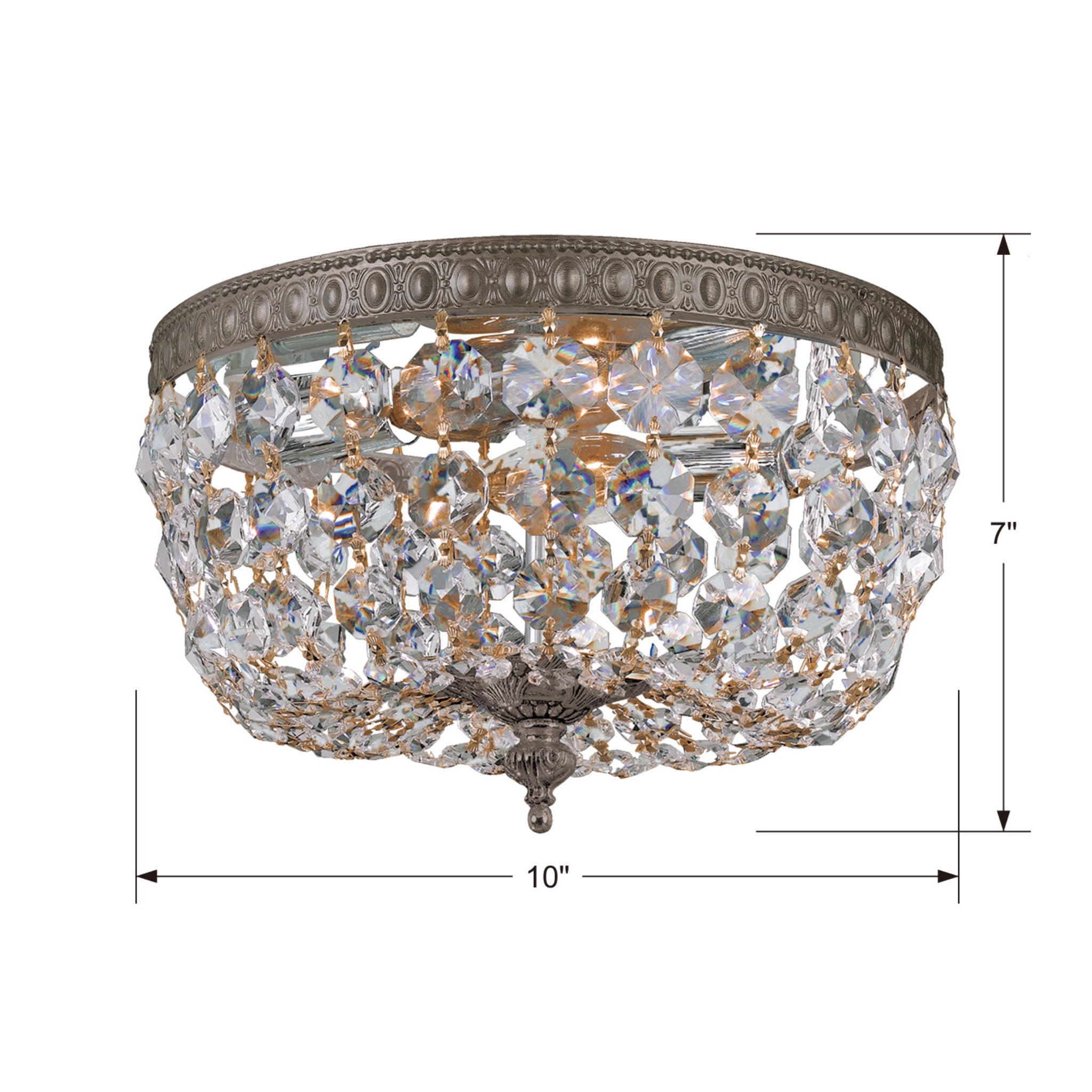 Waltham 10'' Italian Crystal English Bronze Flush Mount Bronze 10"W x 6.5"H x 10"D
