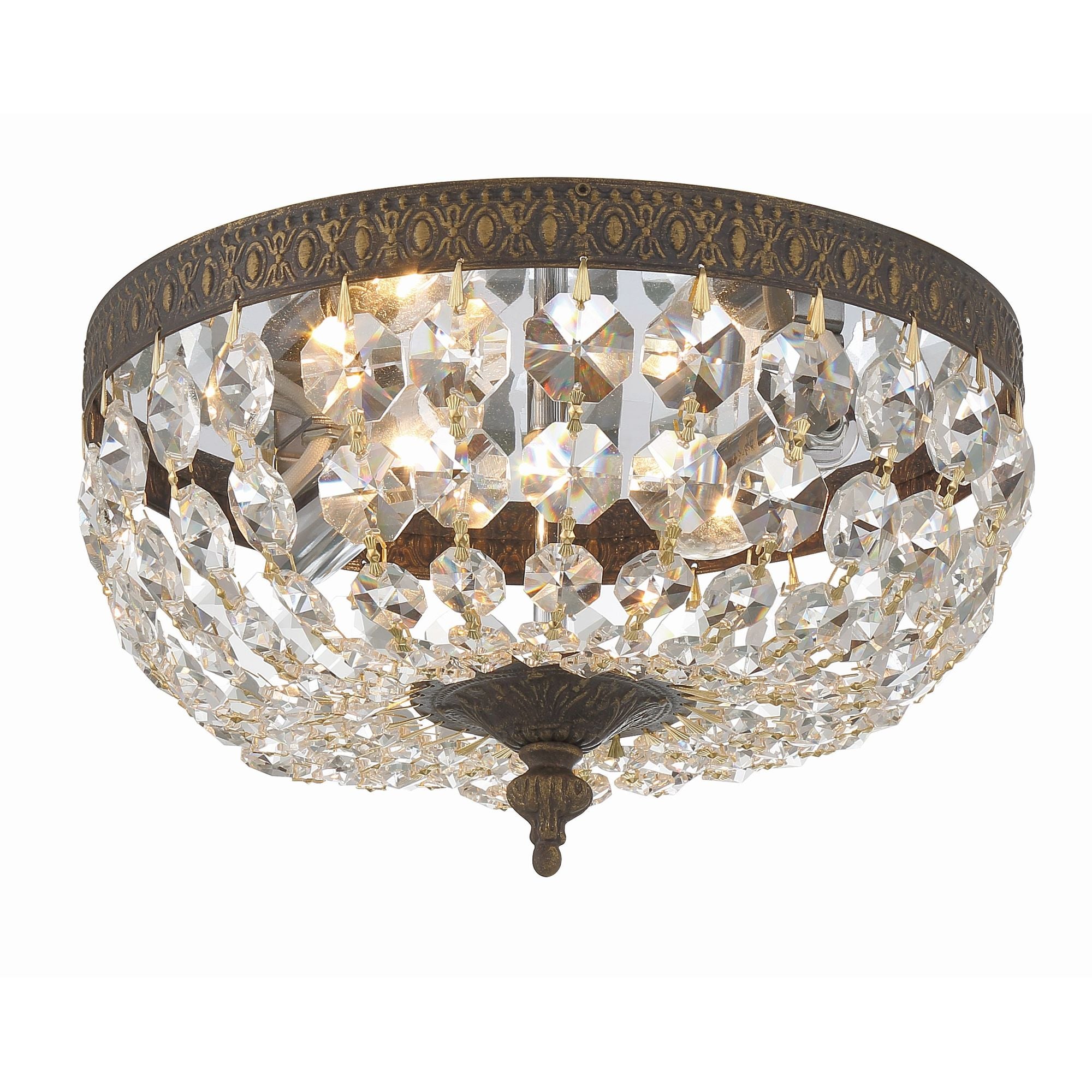 Crystorama 2 Light Hand Cut Crystal English Bronze Flush Mount Hand Cut Crystal 10"W x 6.5"H x 10"D