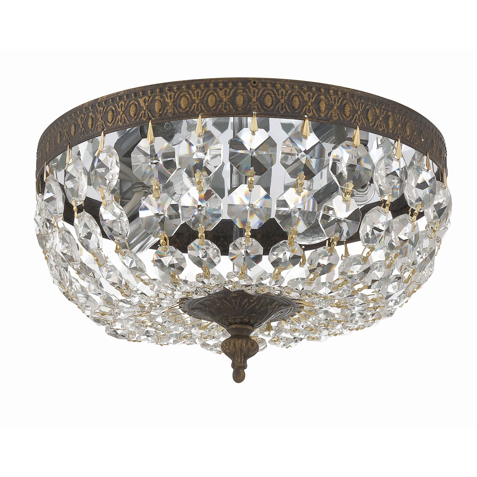 Crystorama 2 Light Hand Cut Crystal English Bronze Flush Mount Hand Cut Crystal 10"W x 6.5"H x 10"D